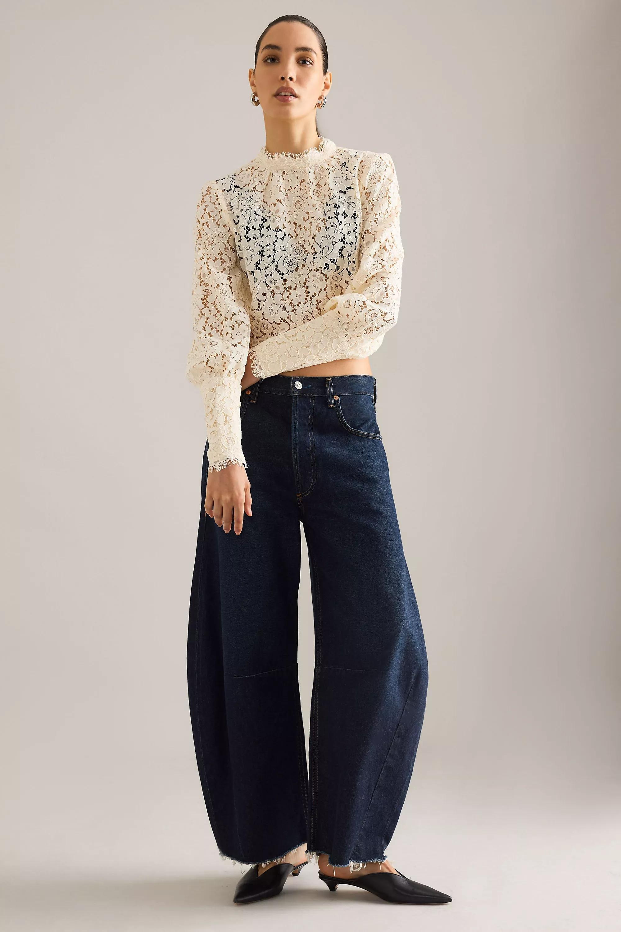 LIGHT SAND Bardot Georgia Lace Long-Sleeve Crop Top, A501_0013, large image number 3