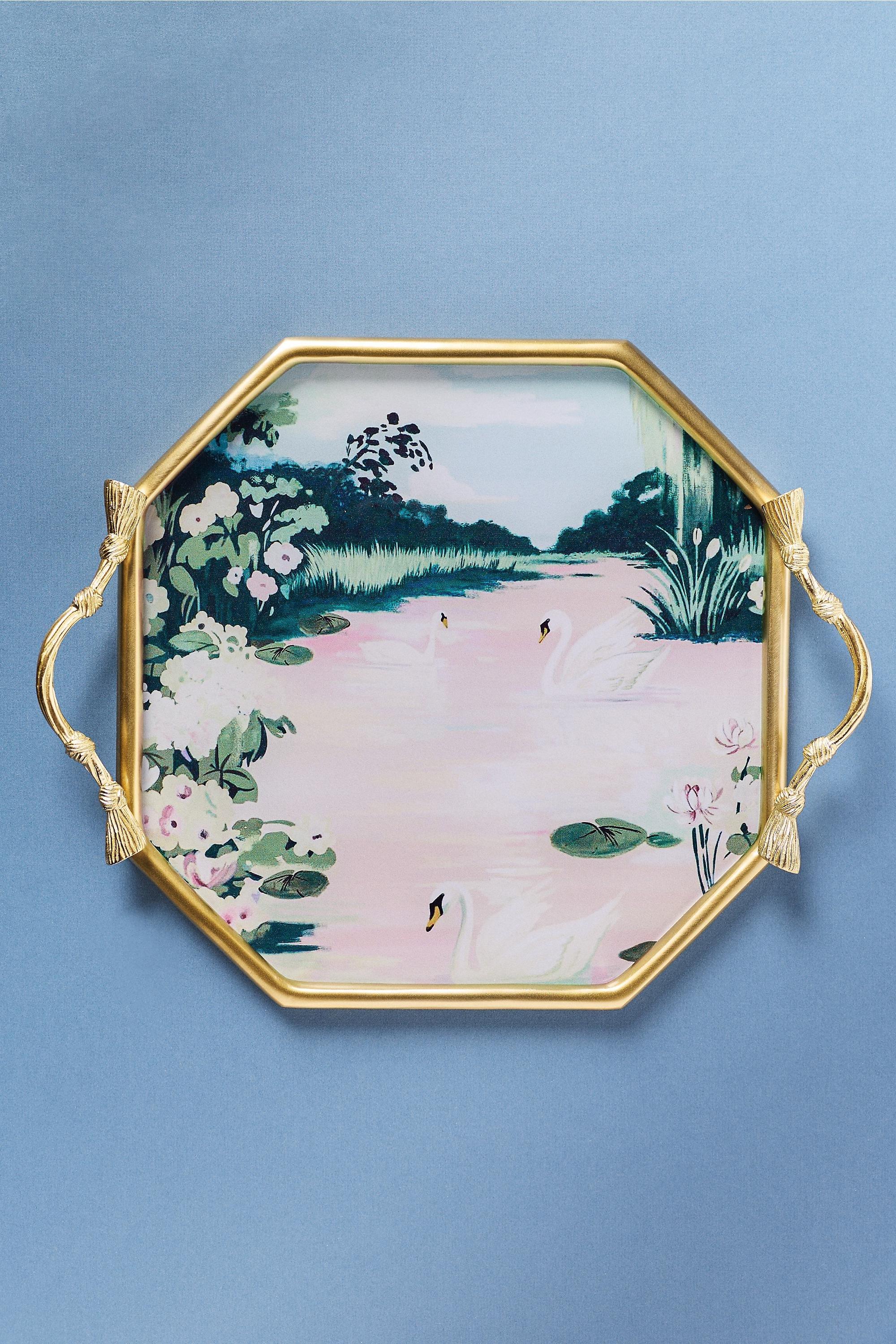 PINK Abigail Swan Gold Metal Tray, A501_0066, large image number 0