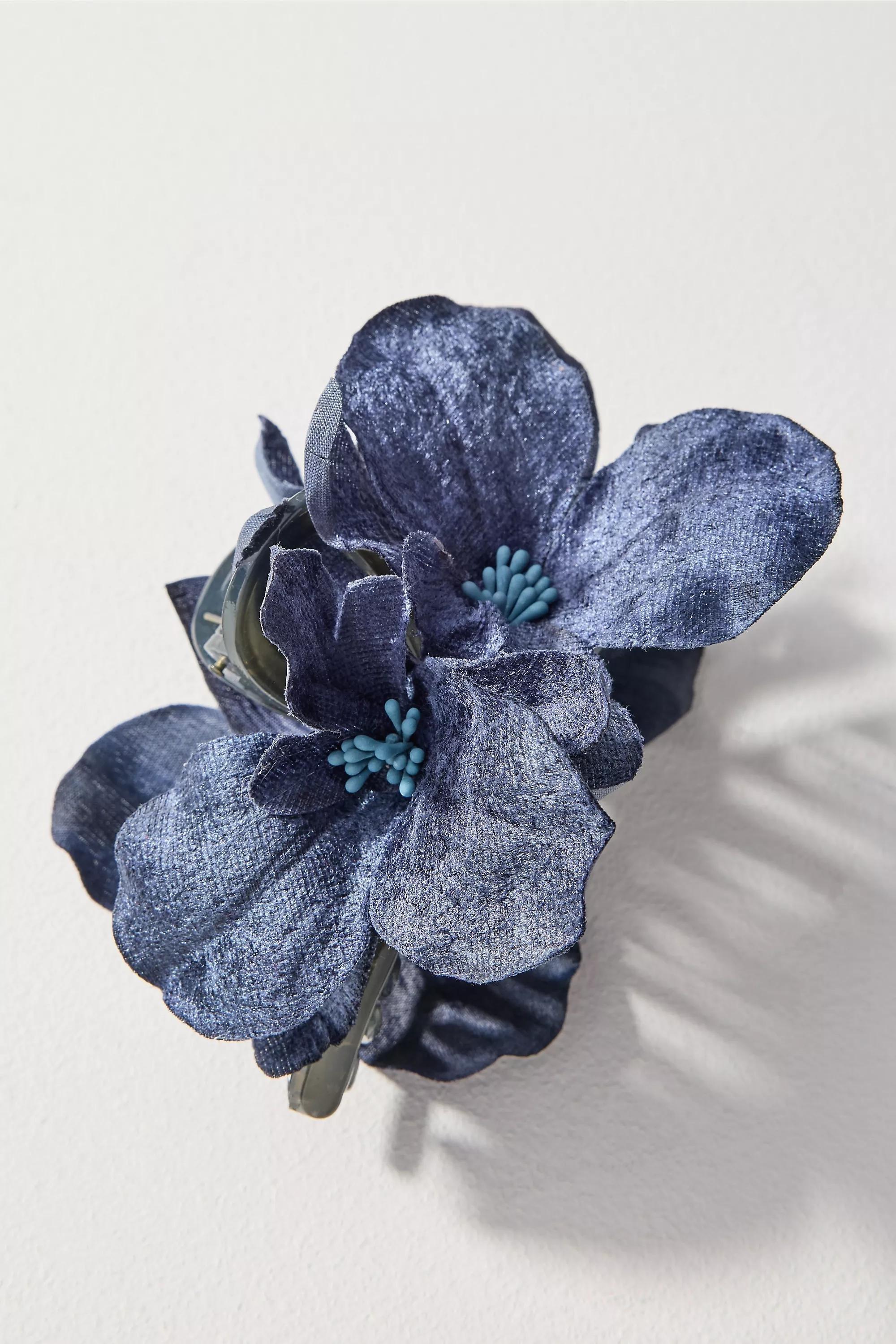 Flower Bloom Hair Claw Clip, Navy, A501_0041, medium