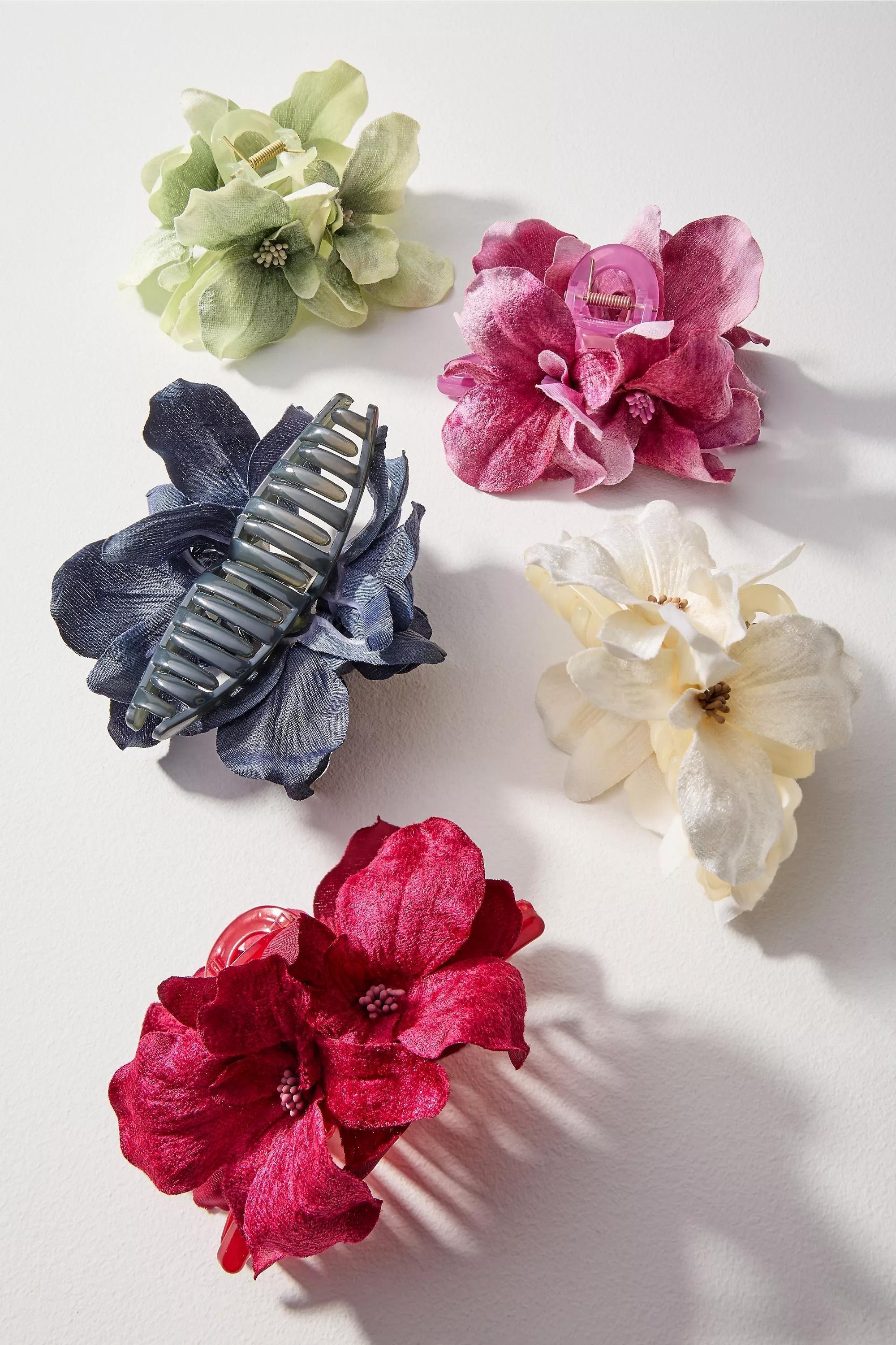 Flower Bloom Hair Claw Clip, Navy, A501_0041, large image number 1