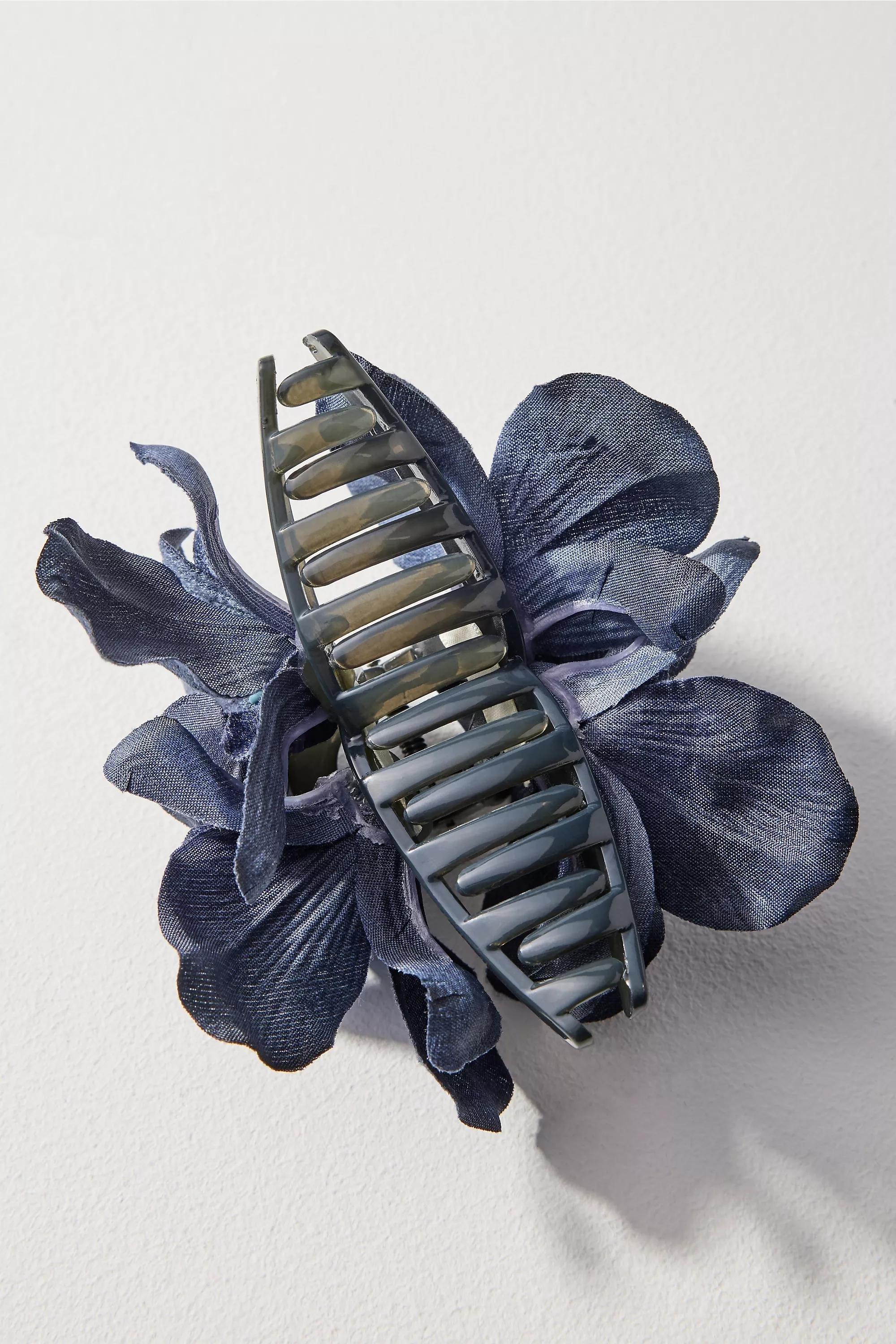 Flower Bloom Hair Claw Clip, Navy, A501_0041, large image number 2