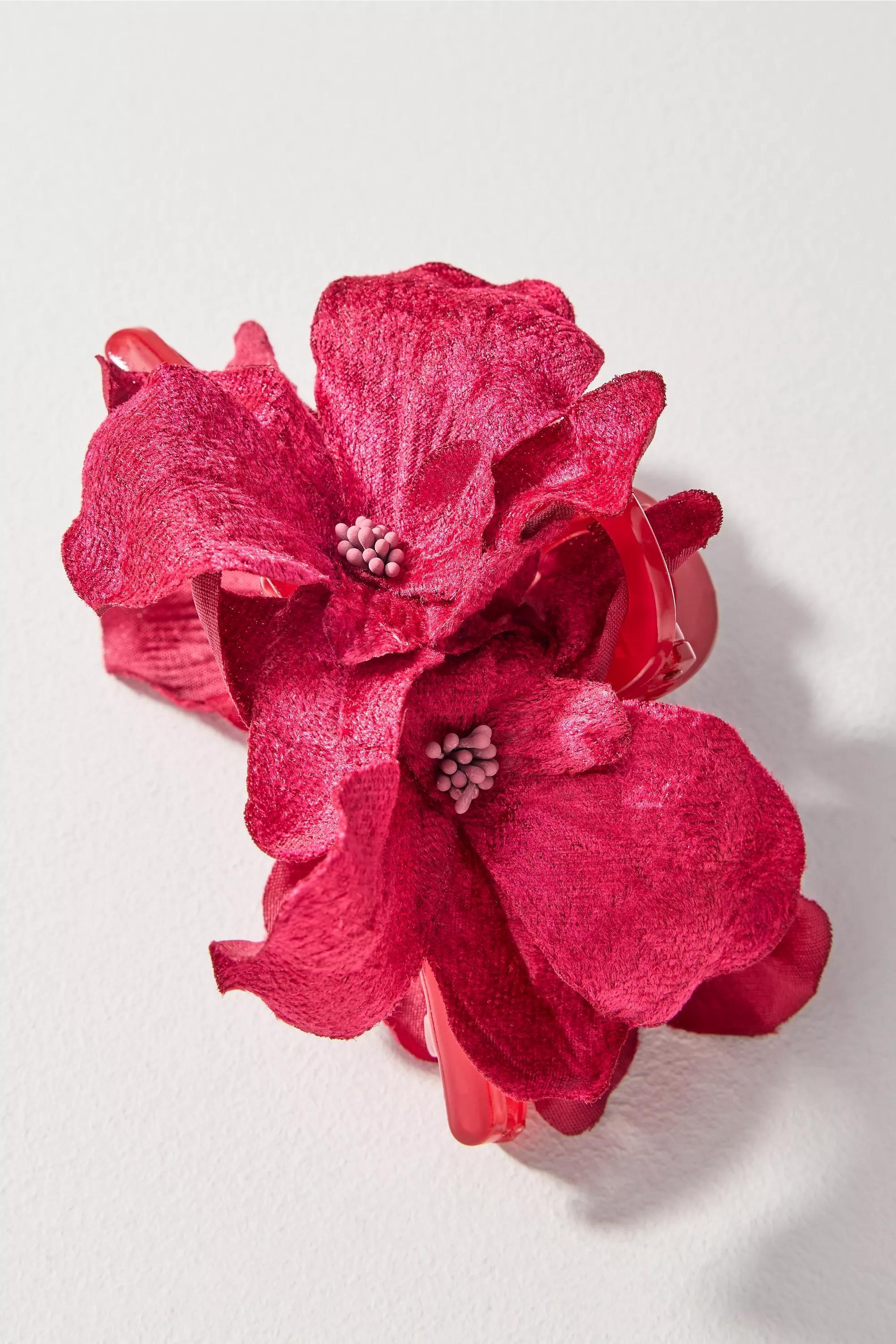 Flower Bloom Hair Claw Clip, Red, A501_0061, medium