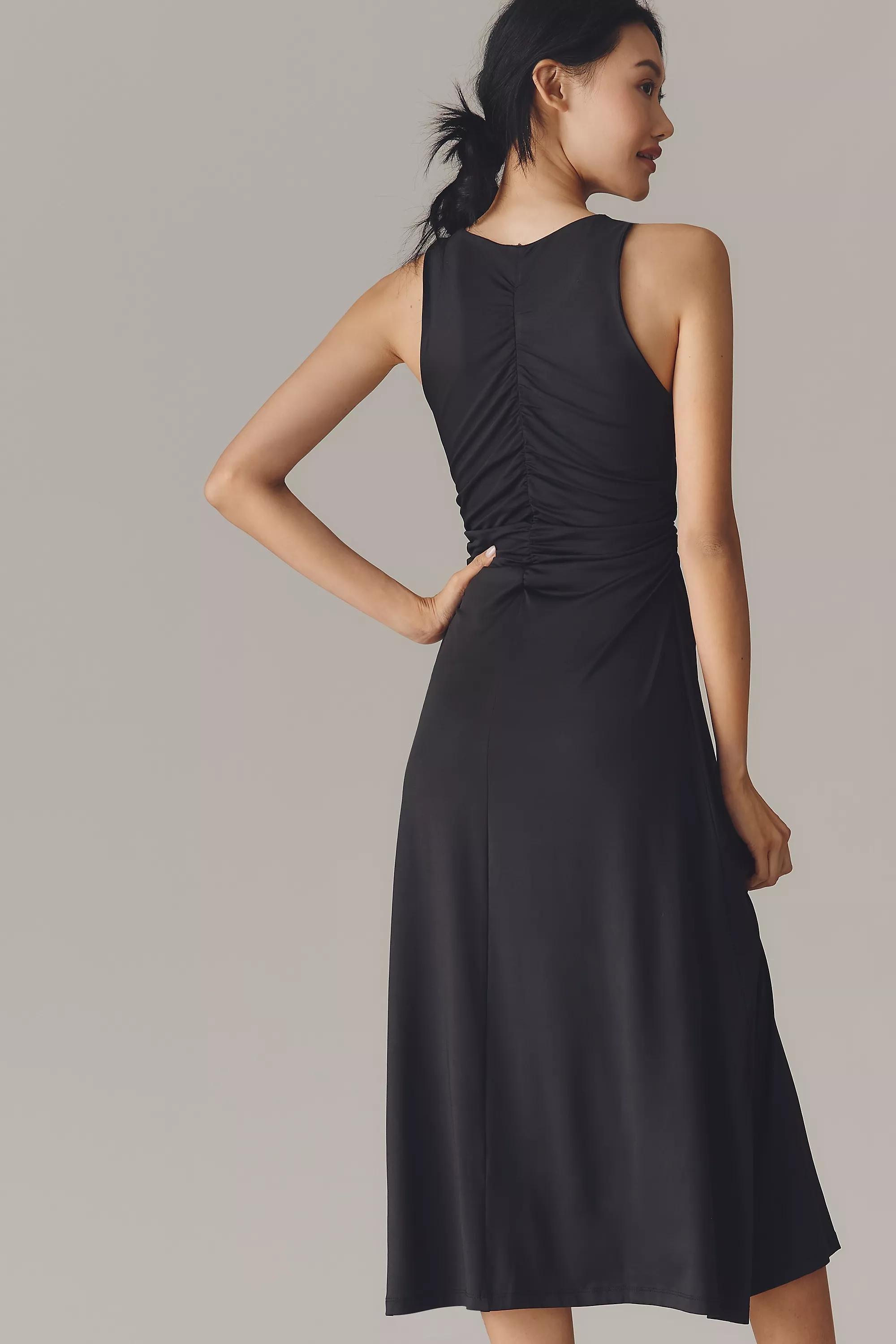 Sleeveless Hardware Ruched Midi Dress, Black, A501_0001, large image number 1