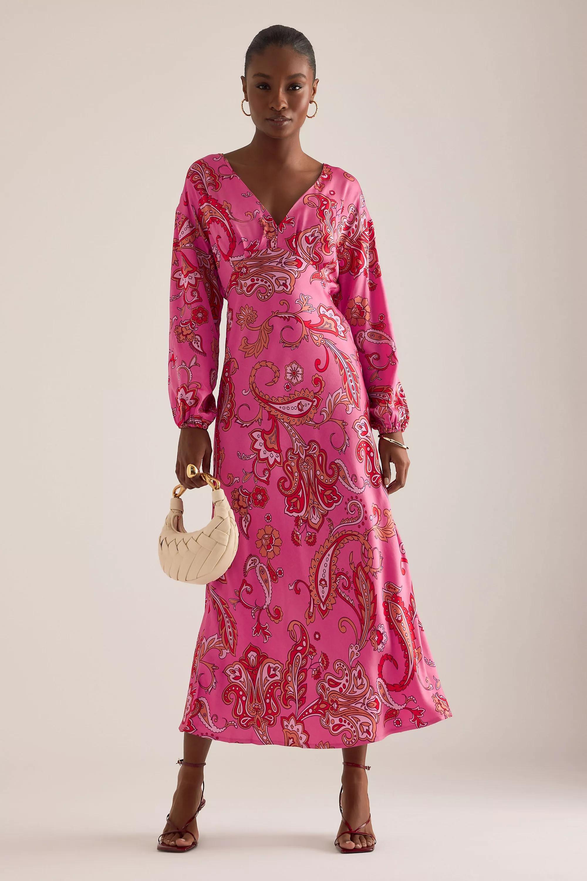 Never Fully Dressed V-Neck Paisley-Print Midi Dress, Pink, A501_0266, large image number 0