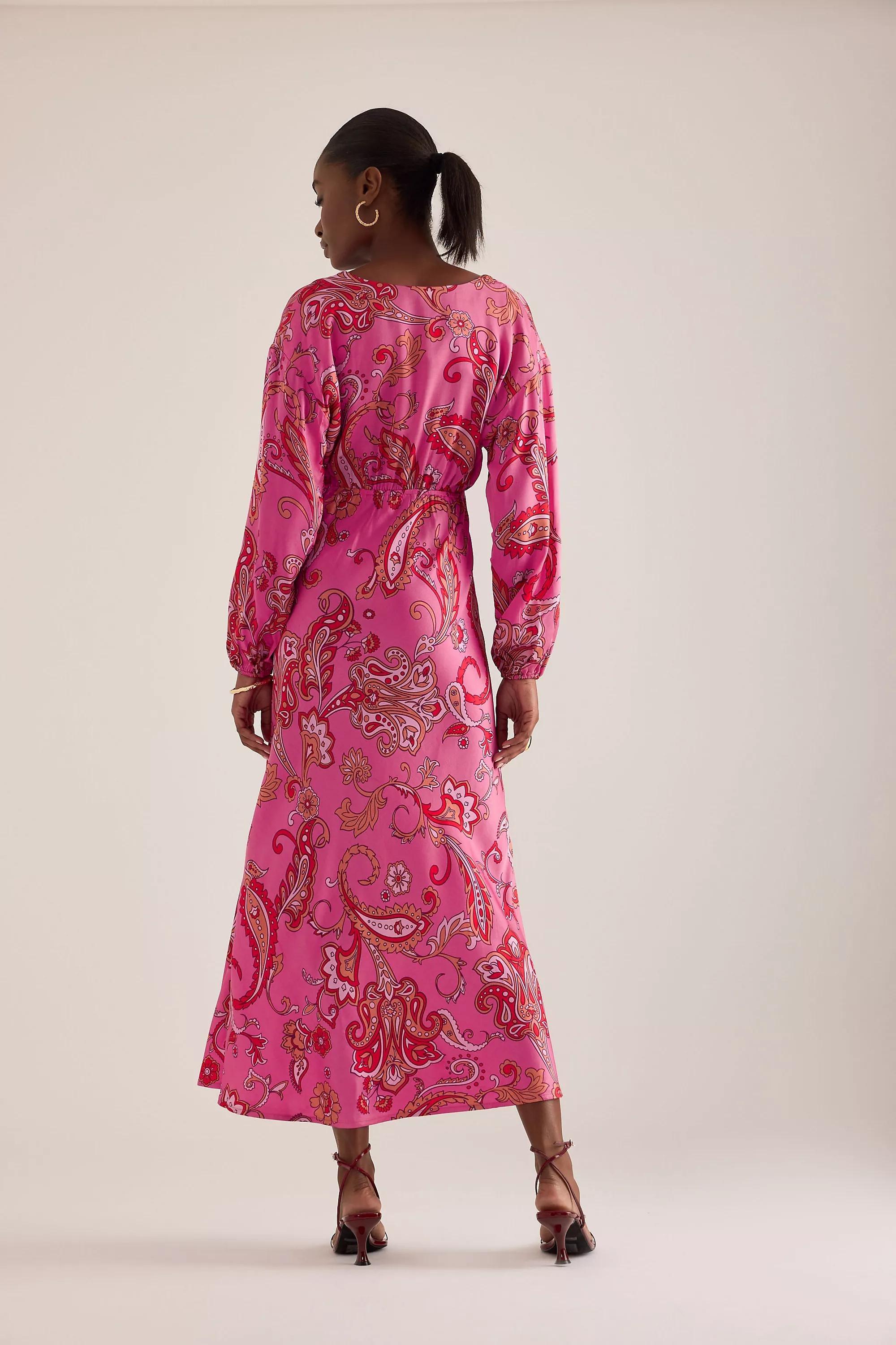 Never Fully Dressed V-Neck Paisley-Print Midi Dress, Pink, A501_0266, large image number 1