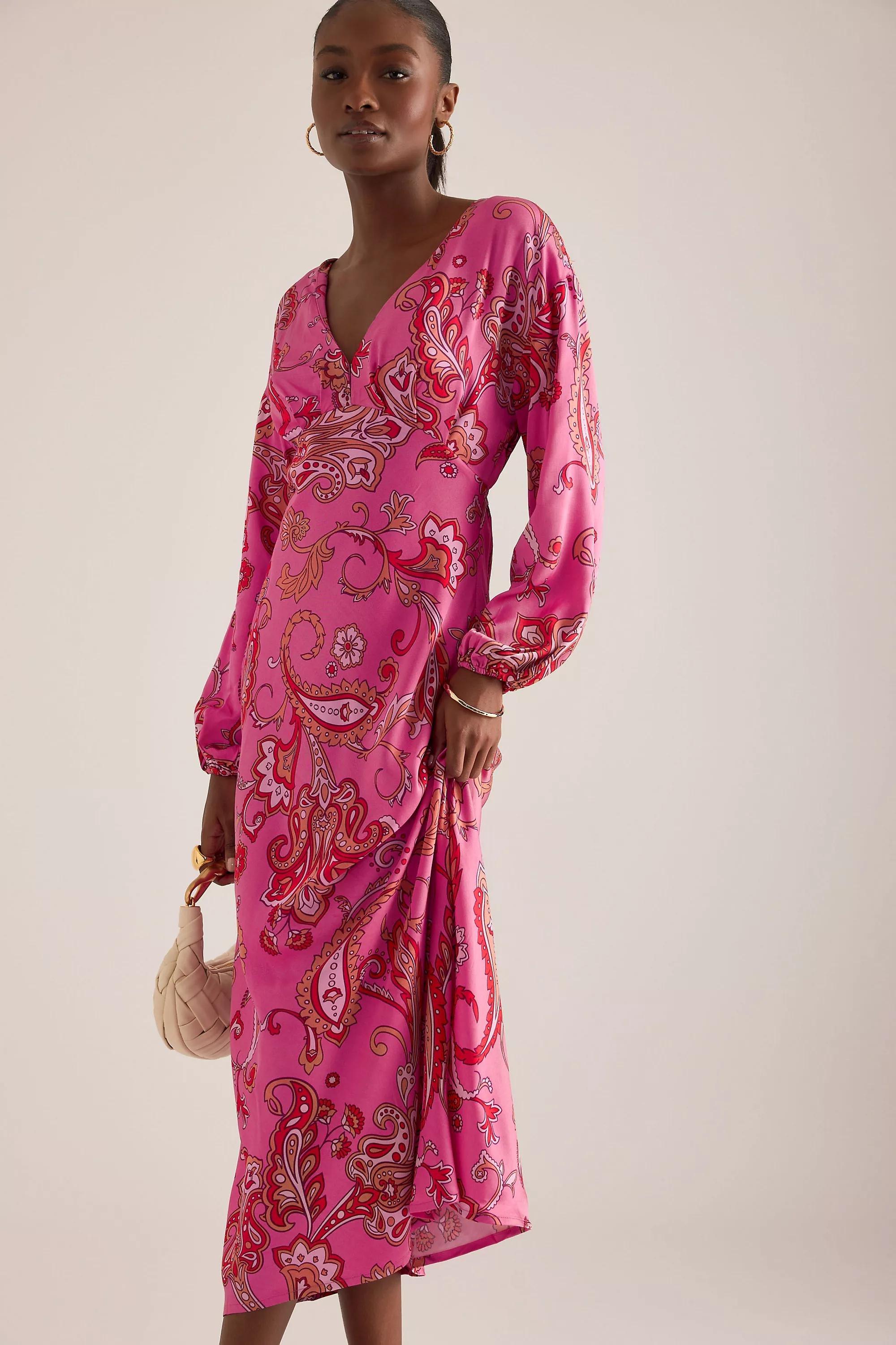 Never Fully Dressed V-Neck Paisley-Print Midi Dress, Pink, A501_0266, large image number 2