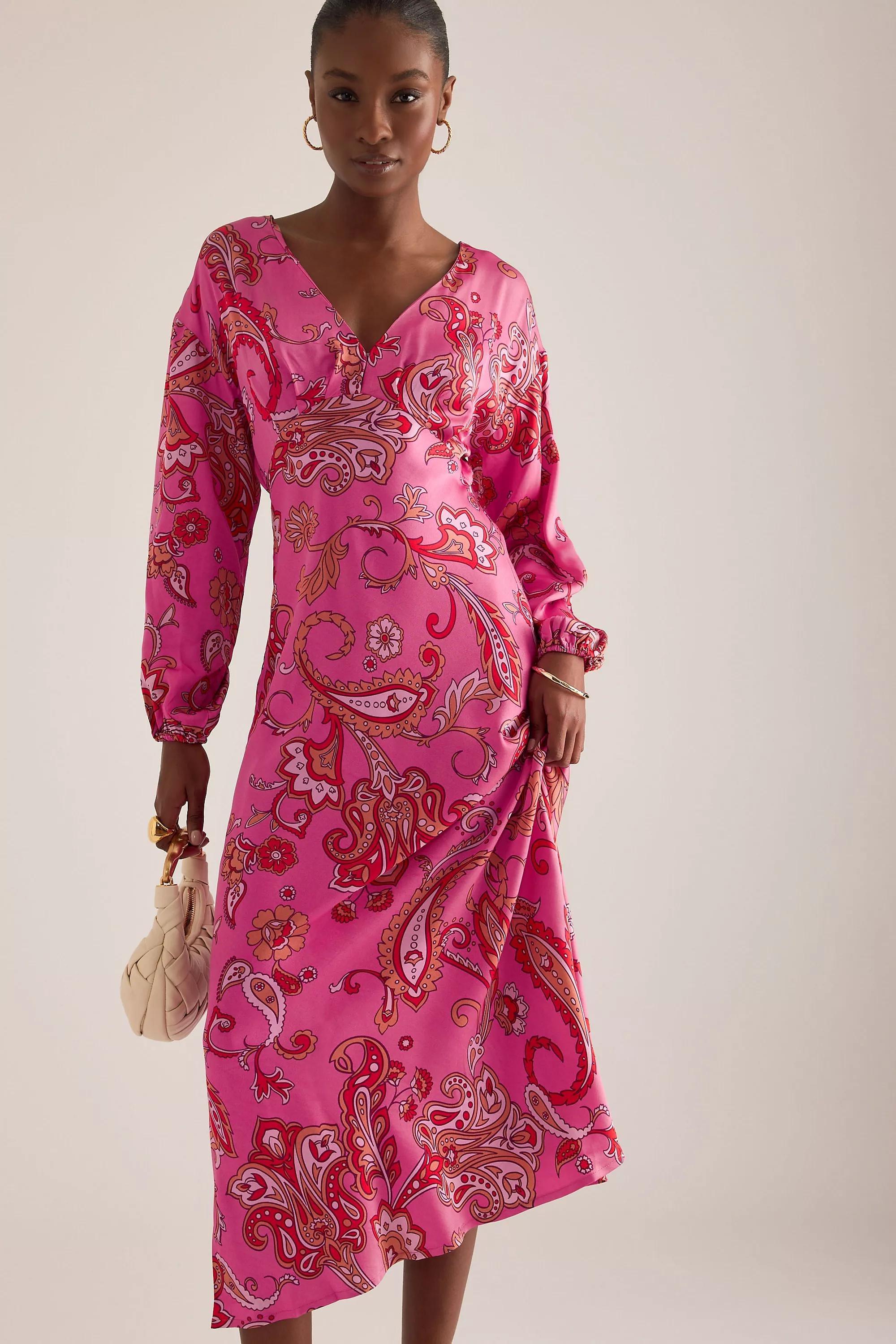 Never Fully Dressed V-Neck Paisley-Print Midi Dress, Pink, A501_0266, large image number 4