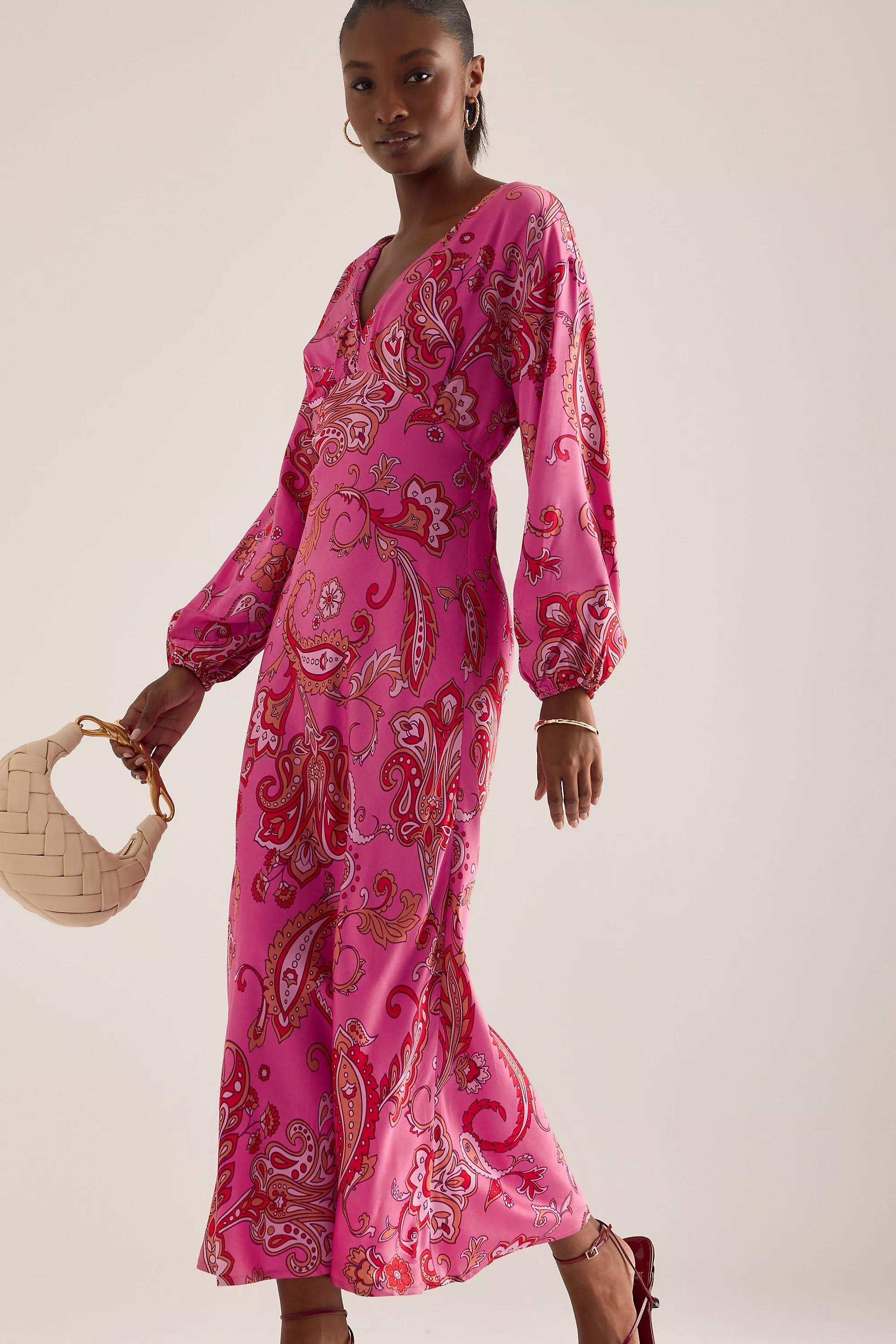 Never Fully Dressed V-Neck Paisley-Print Midi Dress, Pink, A501_0266, large image number 5