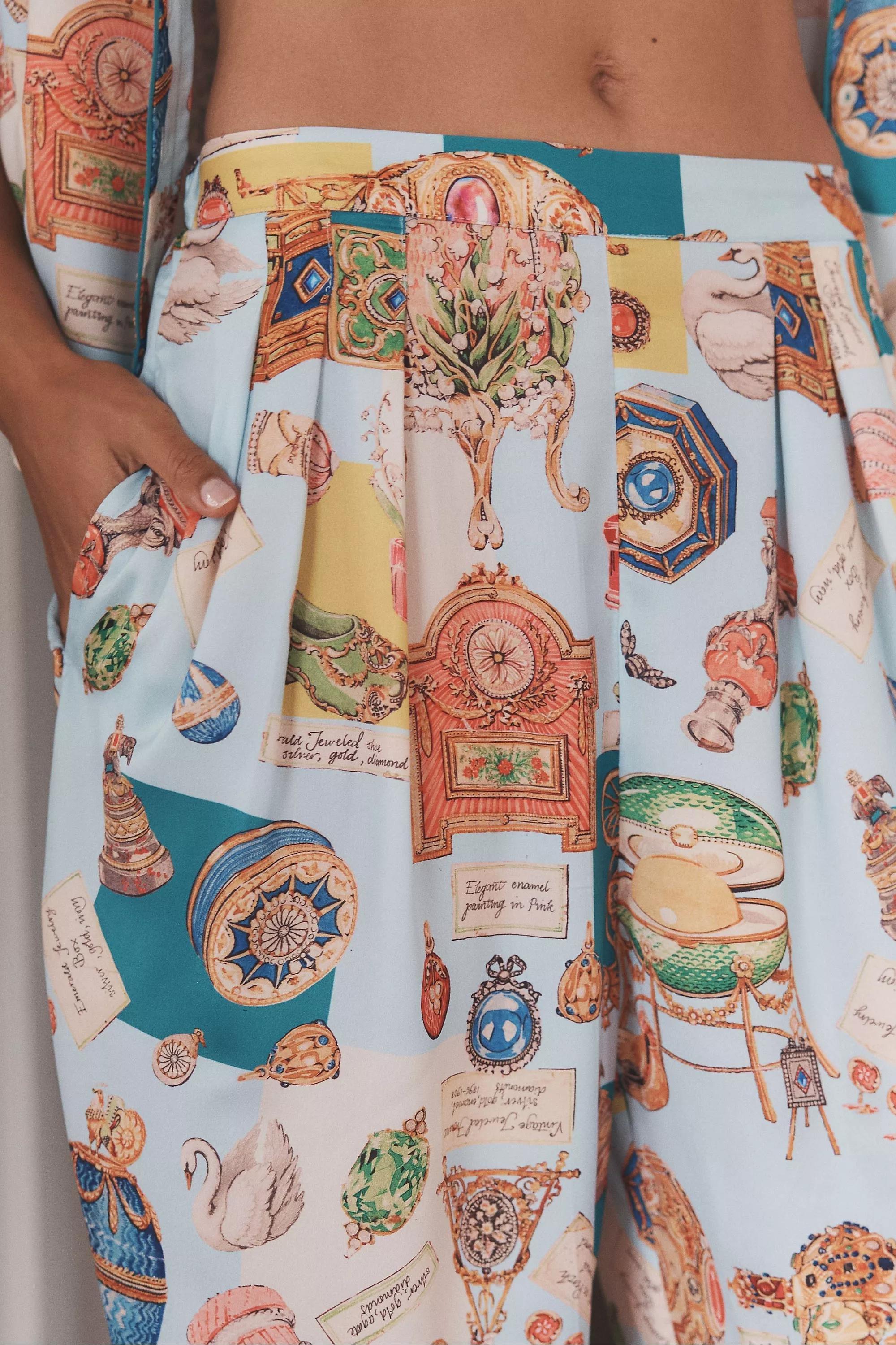 Lyrebird Printed Silky Barrel Pyjama Bottoms, Blue, A501_0049, large image number 3