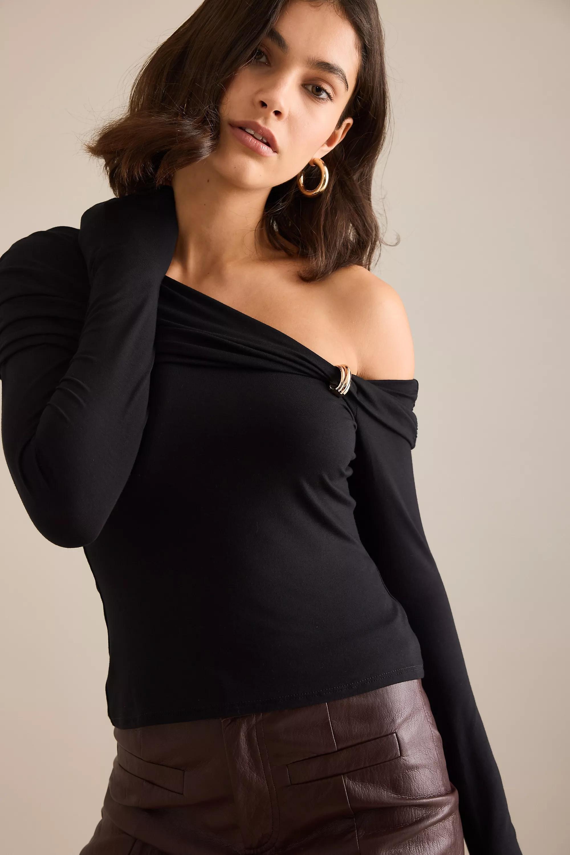 By Anthropologie Long-Sleeve Hardware Top, Black, A501_0001, large image number 4