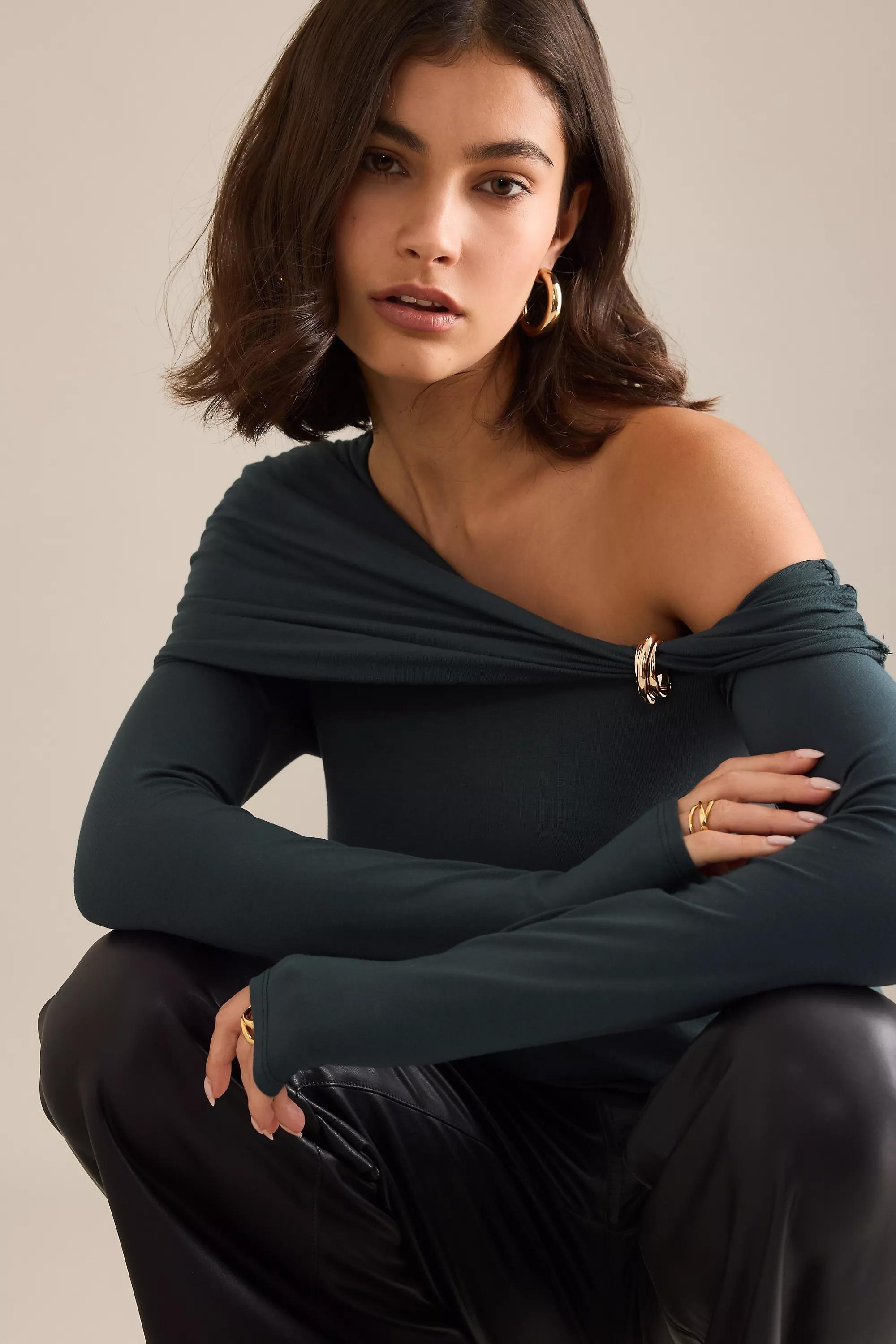 By Anthropologie Long-Sleeve Hardware Top, Green, A501_0037, large image number 5