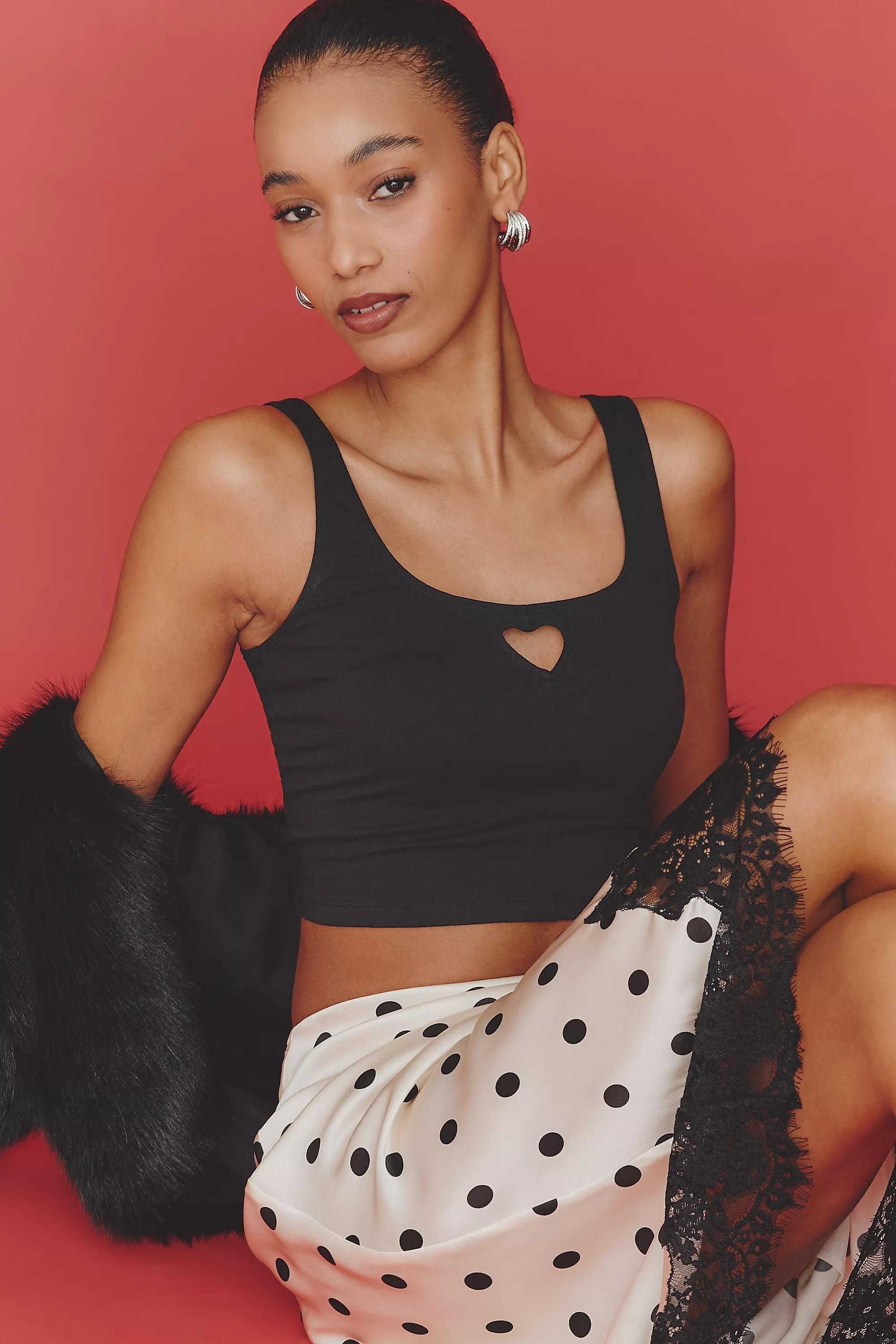 Lyrebird Heart Cutout Crop Top, Black, A501_0001, large image number 3