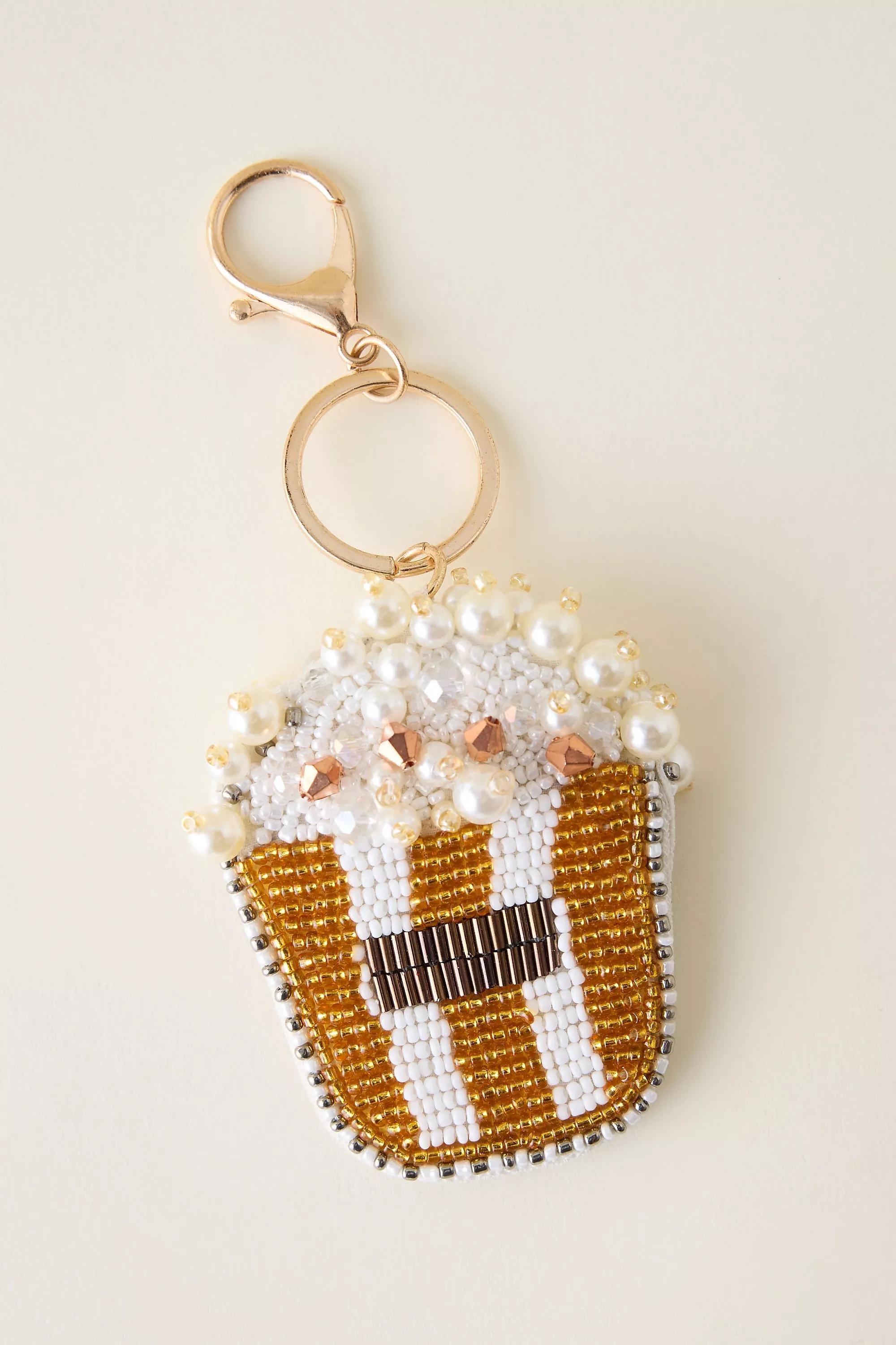 Beaded Popcorn Bag Charm, White, A501_0010, medium
