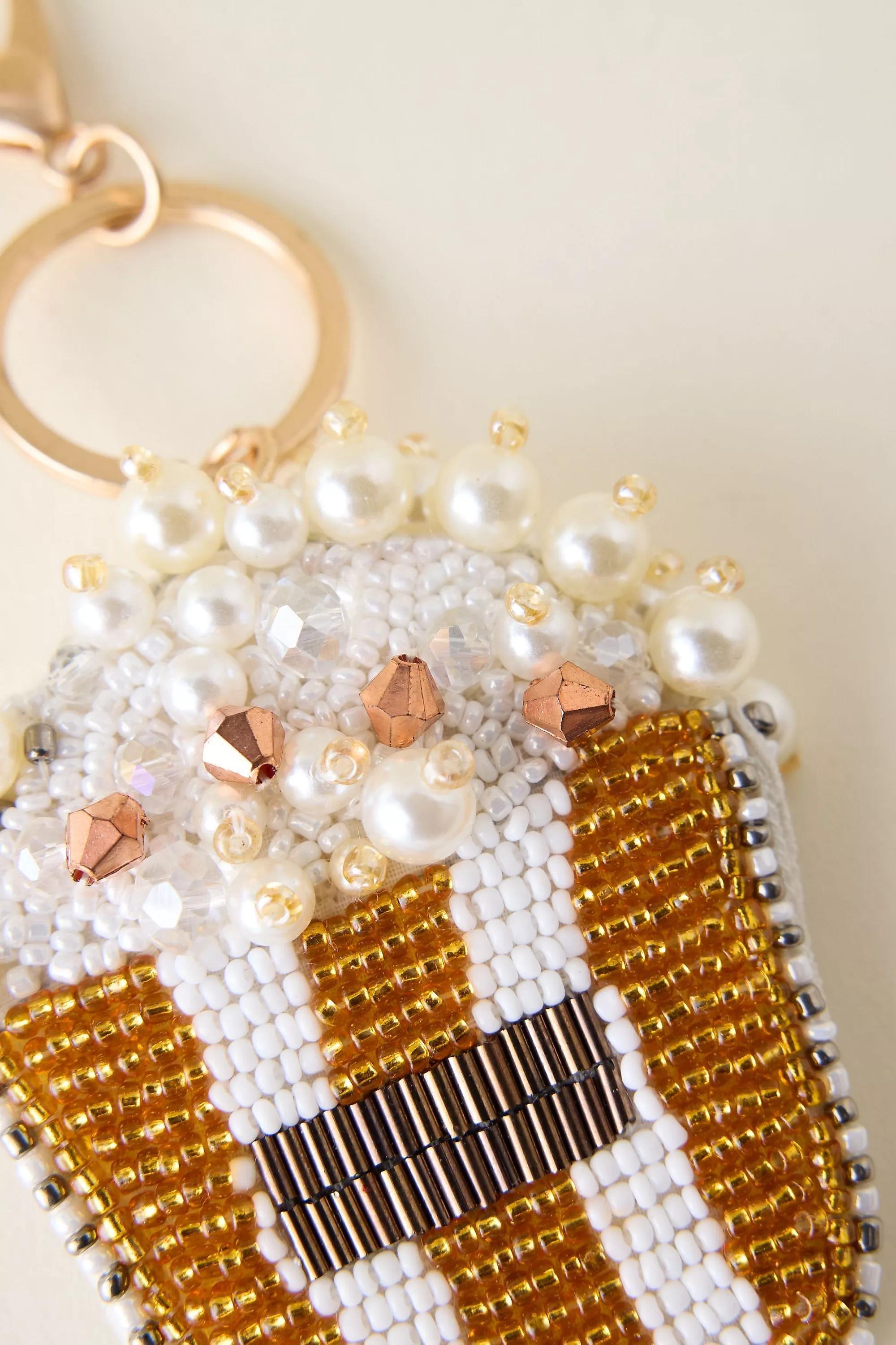 Beaded Popcorn Bag Charm, White, A501_0010, large image number 1