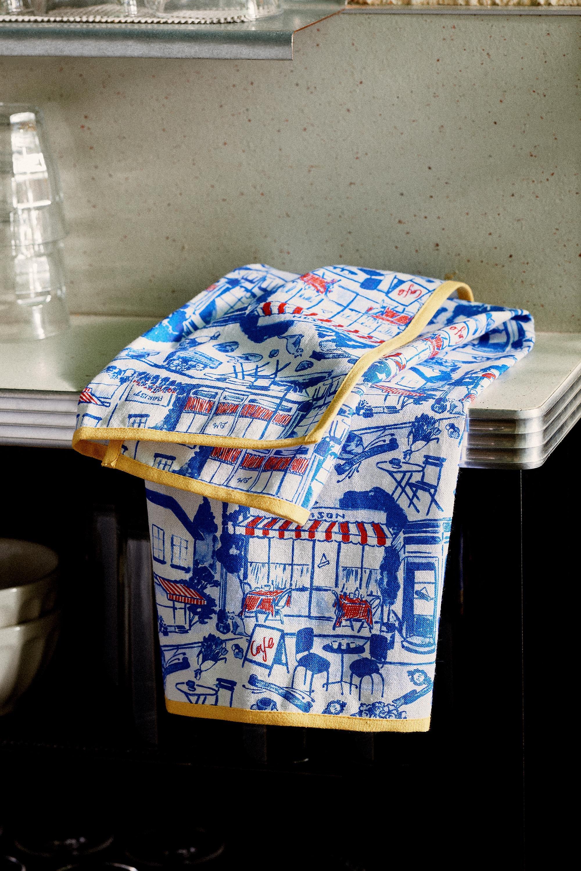 Damson Madder House Tea Towel, Blue, A501_0040, large image number 1