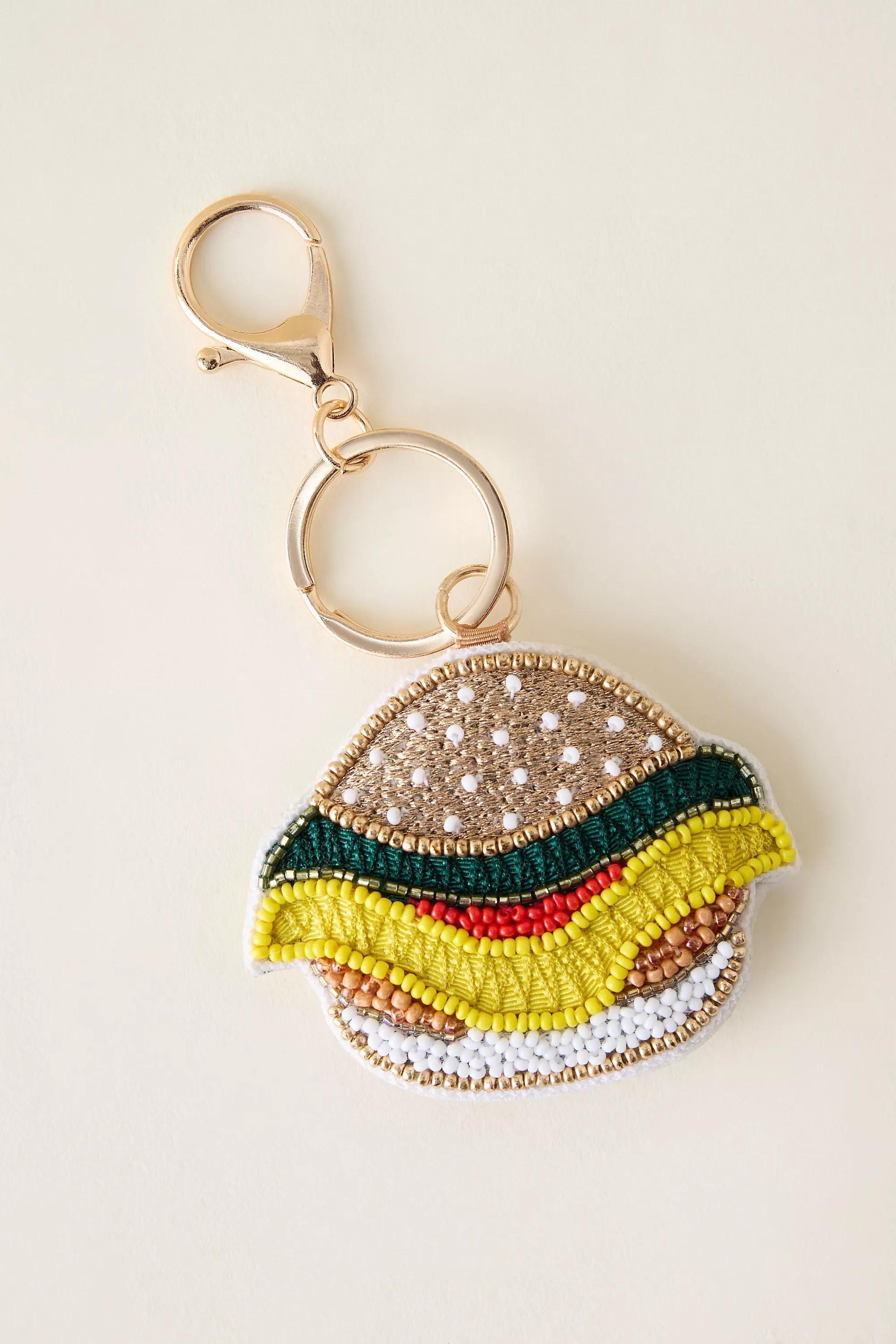 Pattern Beaded Burger Bag Charm, Brown, A501_0029, large image number 0