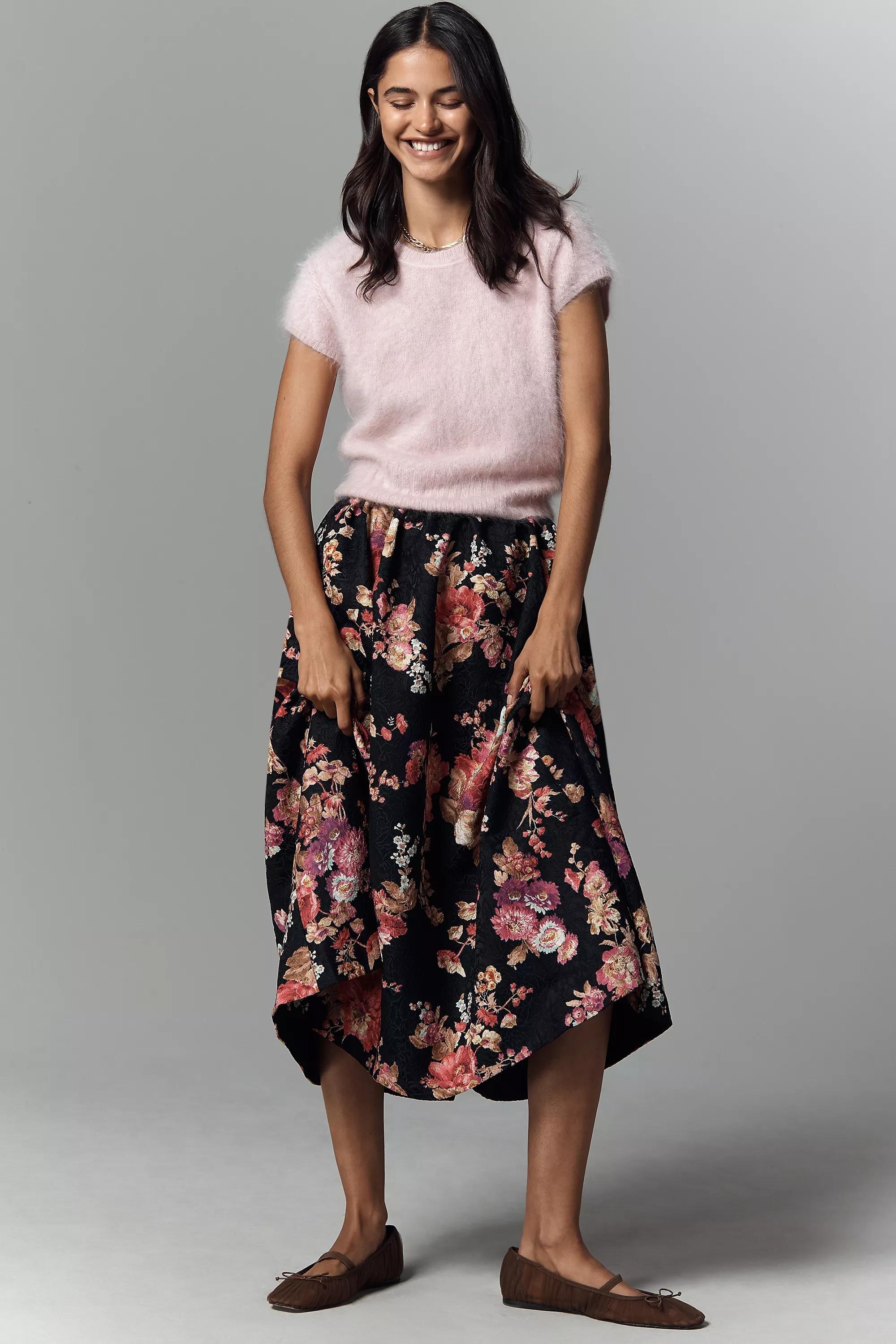 The Jacie Floral Jacquard Midi Skirt By Maeve, Black, A501_0520, large image number 0