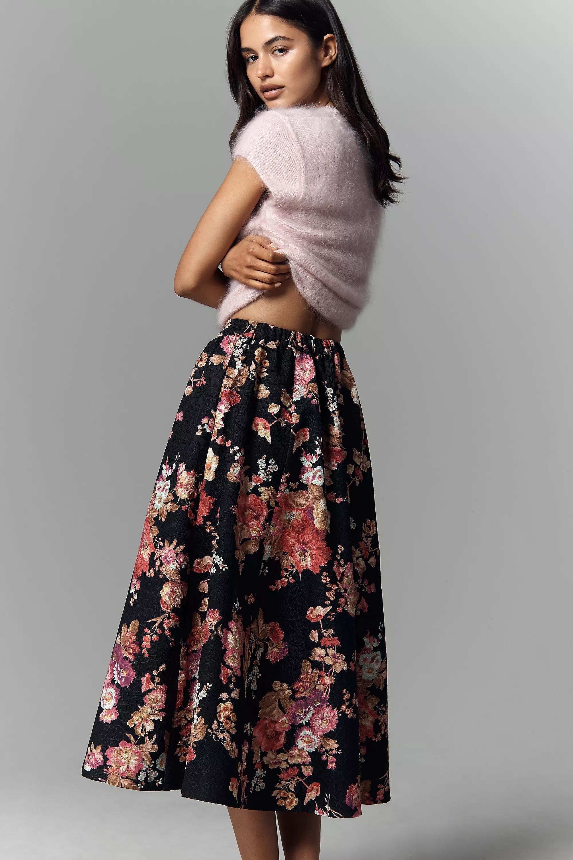 The Jacie Floral Jacquard Midi Skirt By Maeve, Black, A501_0520, large image number 1