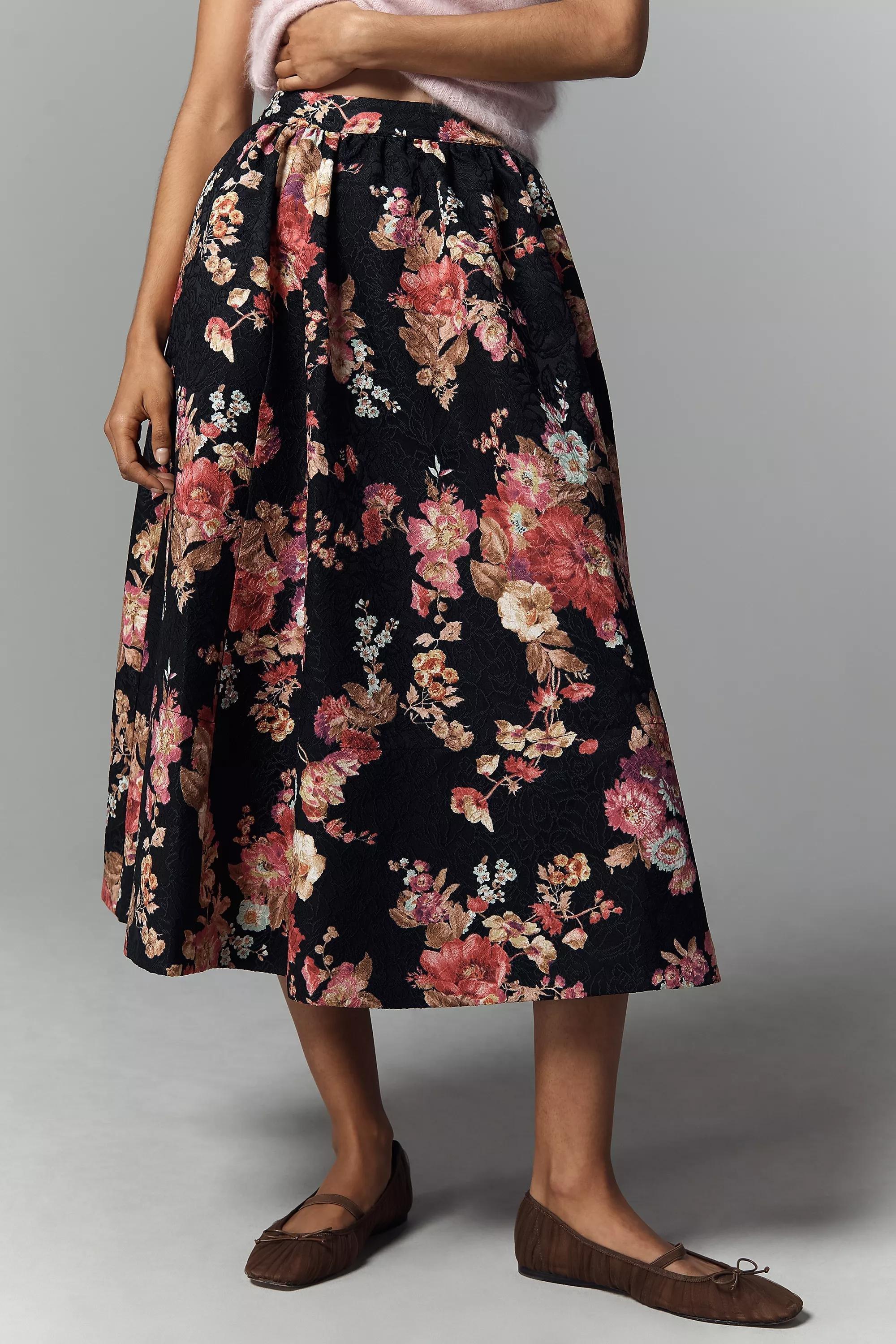 The Jacie Floral Jacquard Midi Skirt By Maeve, Black, A501_0520, large image number 2