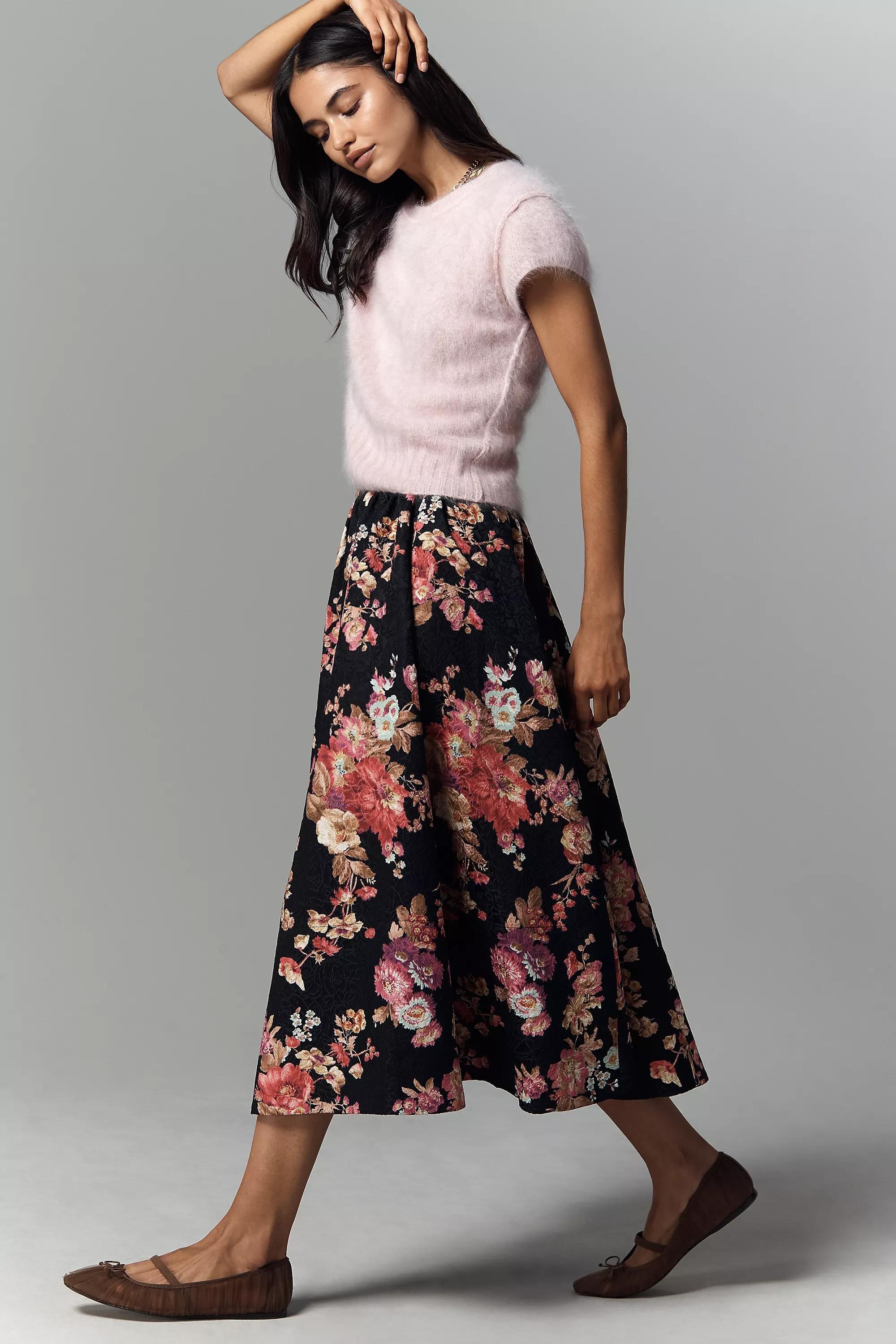 The Jacie Floral Jacquard Midi Skirt By Maeve, Black, A501_0520, large image number 3