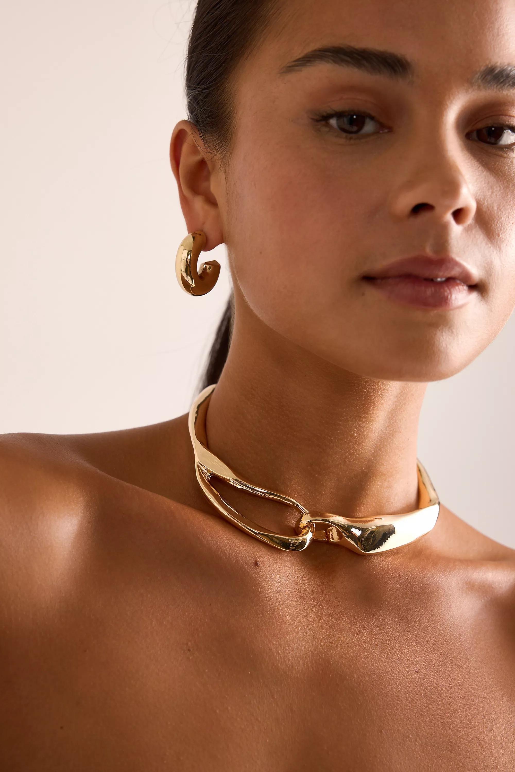 Link Collar Necklace, Gold, A501_0070, large image number 2