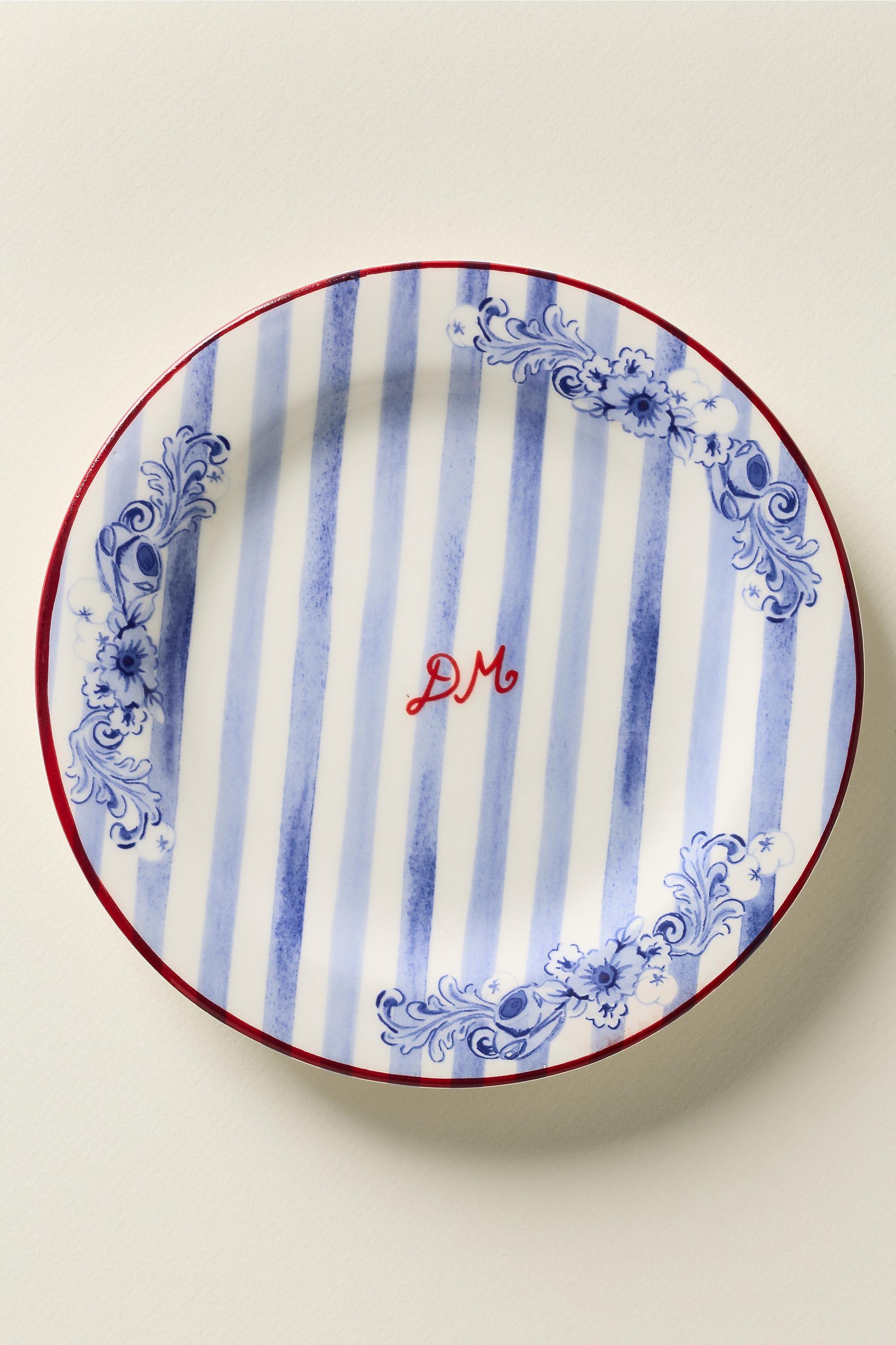 Damson Madder Stoneware Dessert Plates, Blue Stripe, A501_0546, large image number 0