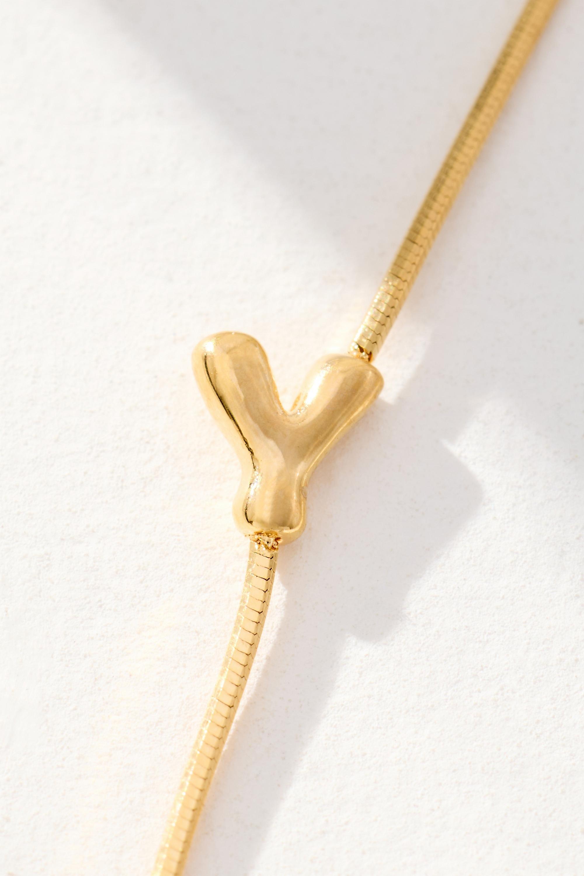 Y Barely There Bubble Monogram Necklace, Gold, medium