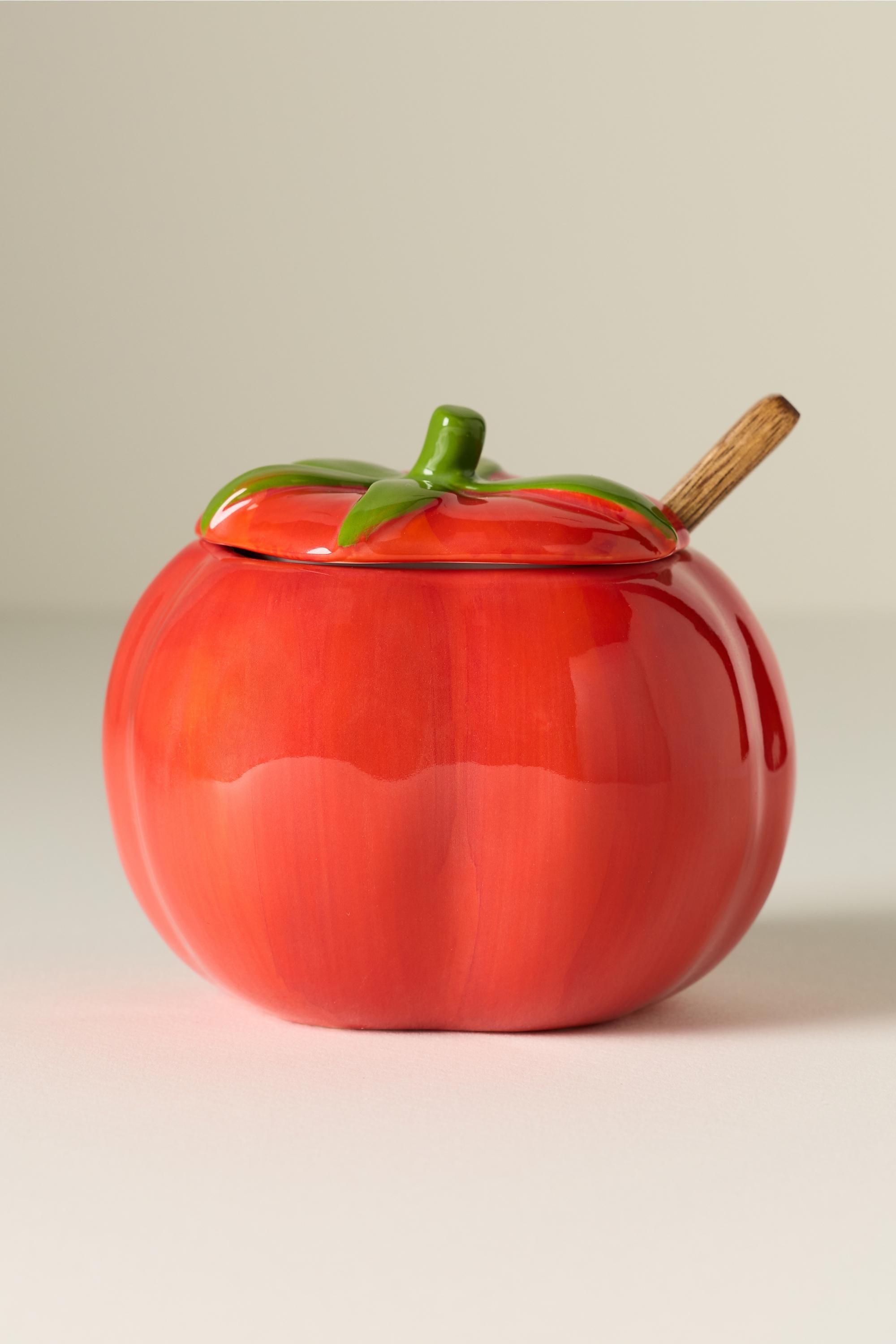 Madder Stoneware Tomato Sugar Bowl And Spoon Red, Red, large image number 0
