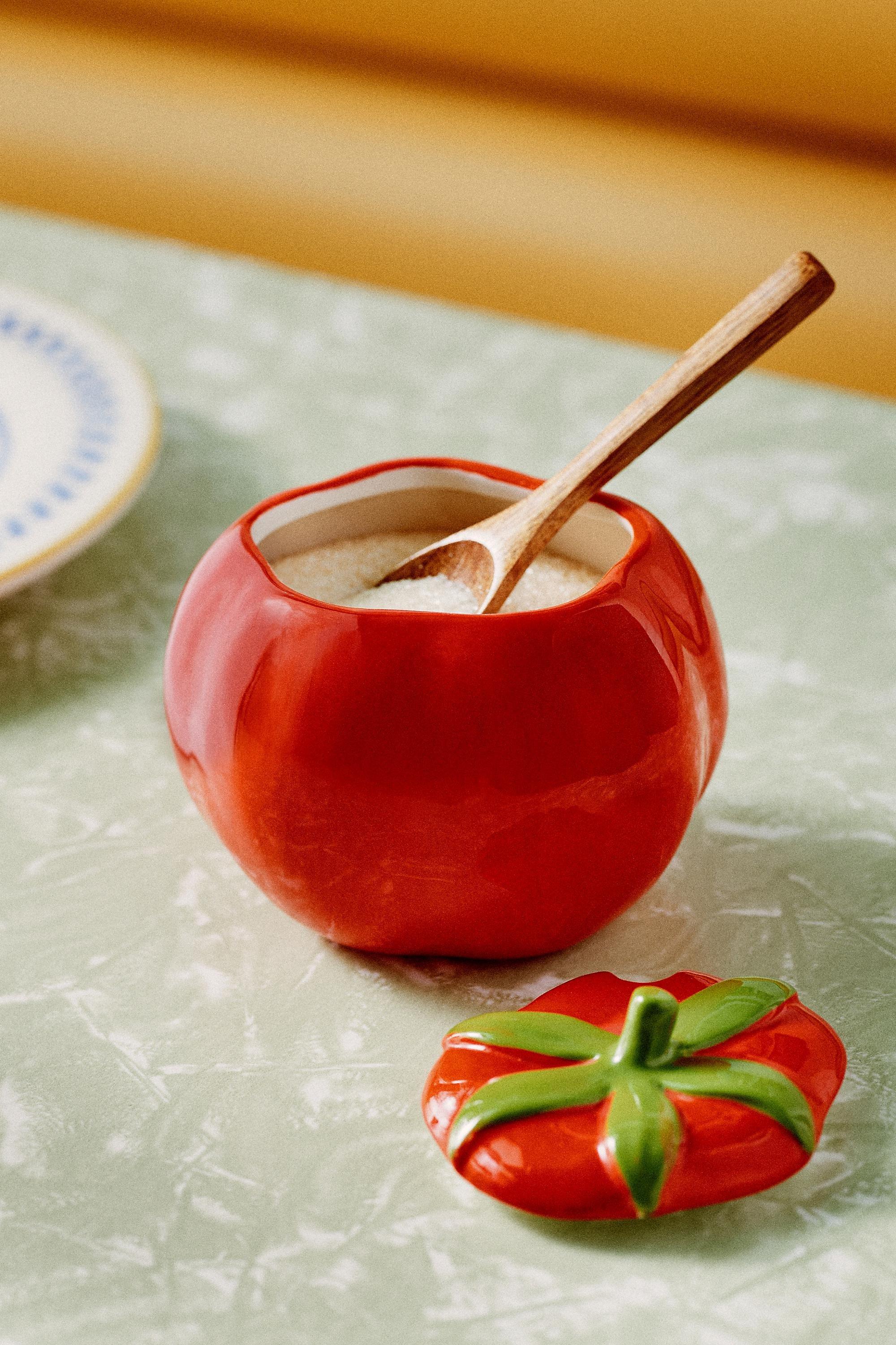 Madder Stoneware Tomato Sugar Bowl And Spoon Red, Red, large image number 1