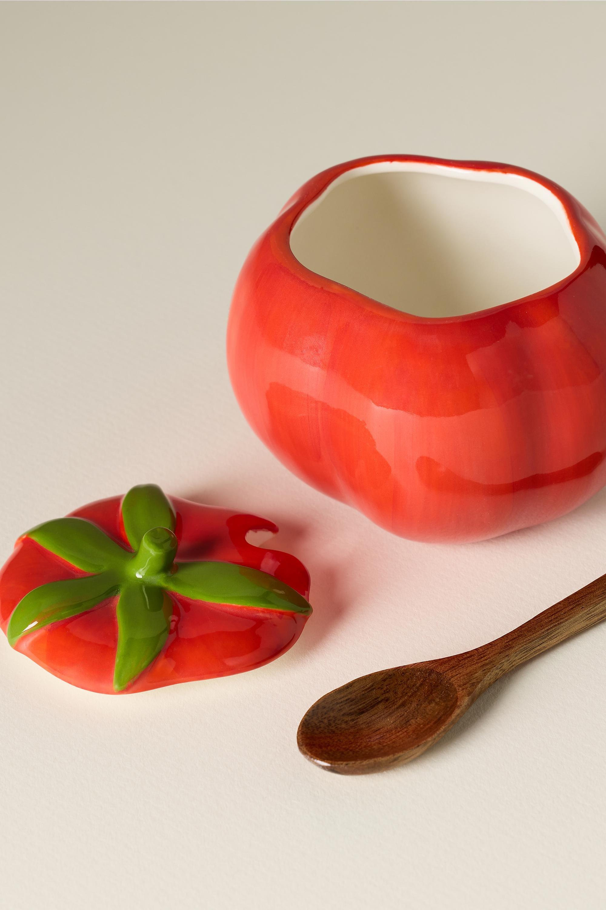 Madder Stoneware Tomato Sugar Bowl And Spoon Red, Red, large image number 2