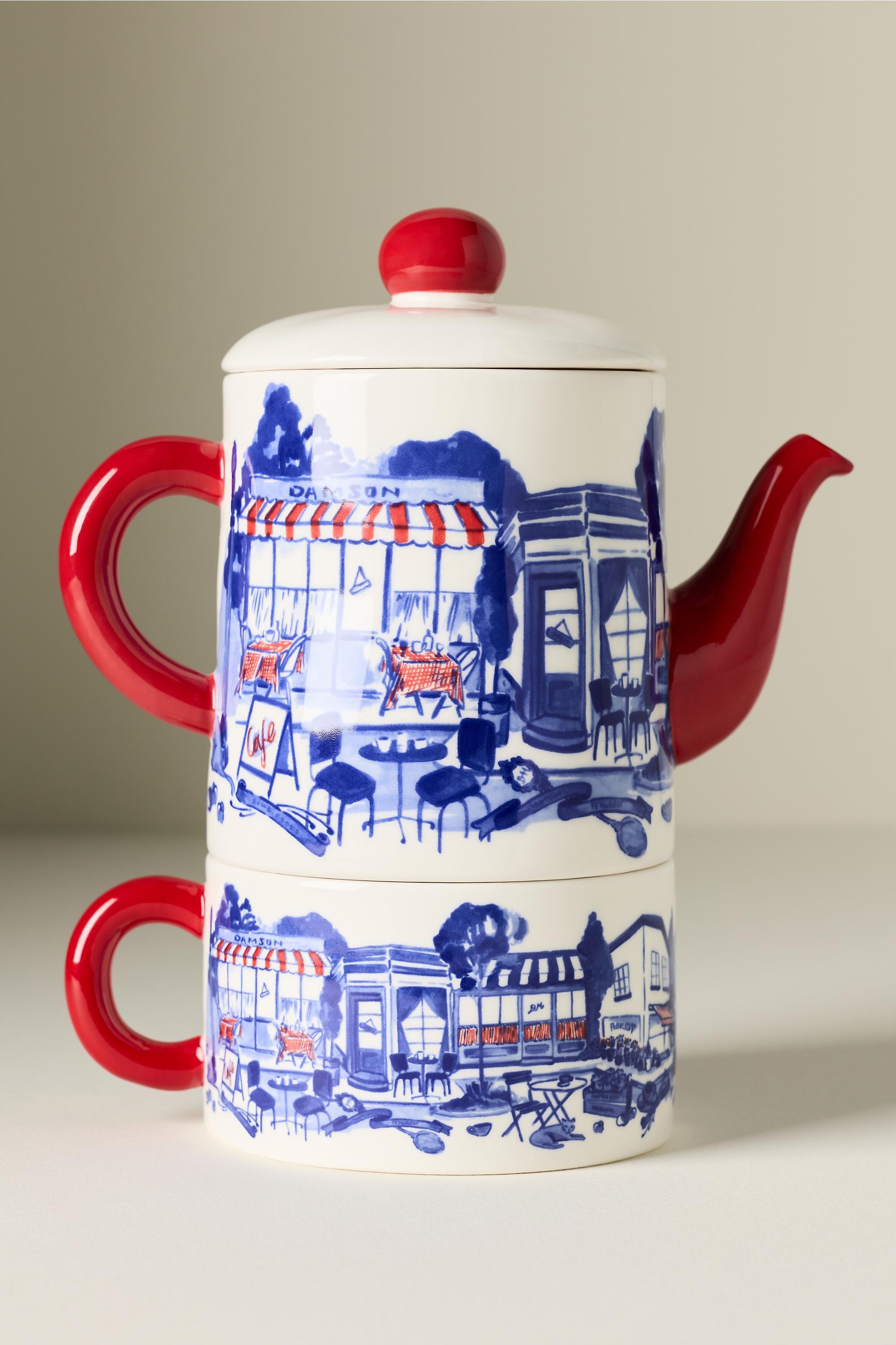Damson Madder Tea Pot And Cup, Red, A501_0069, large image number 0