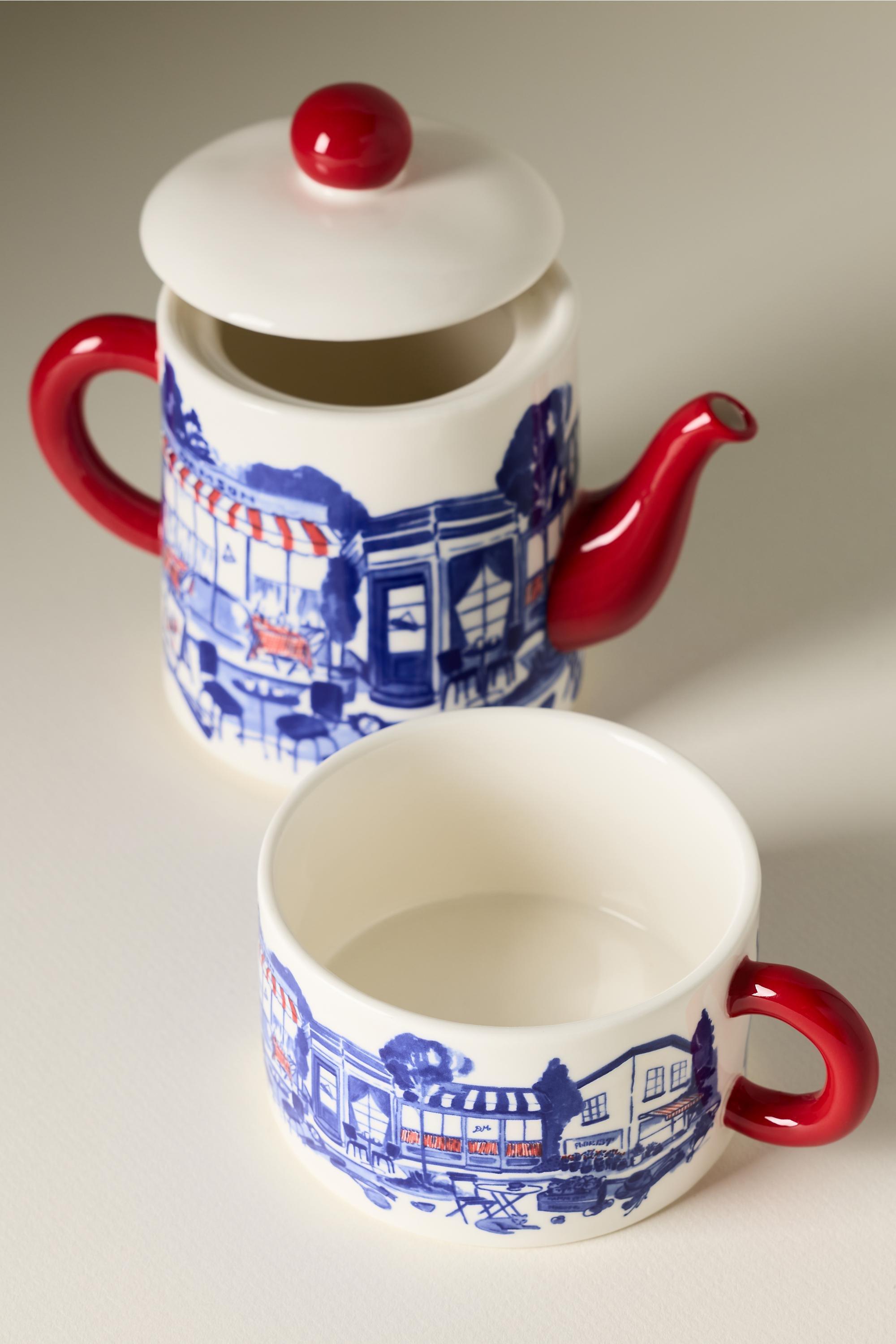 Damson Madder Tea Pot And Cup, Red, A501_0069, large image number 2