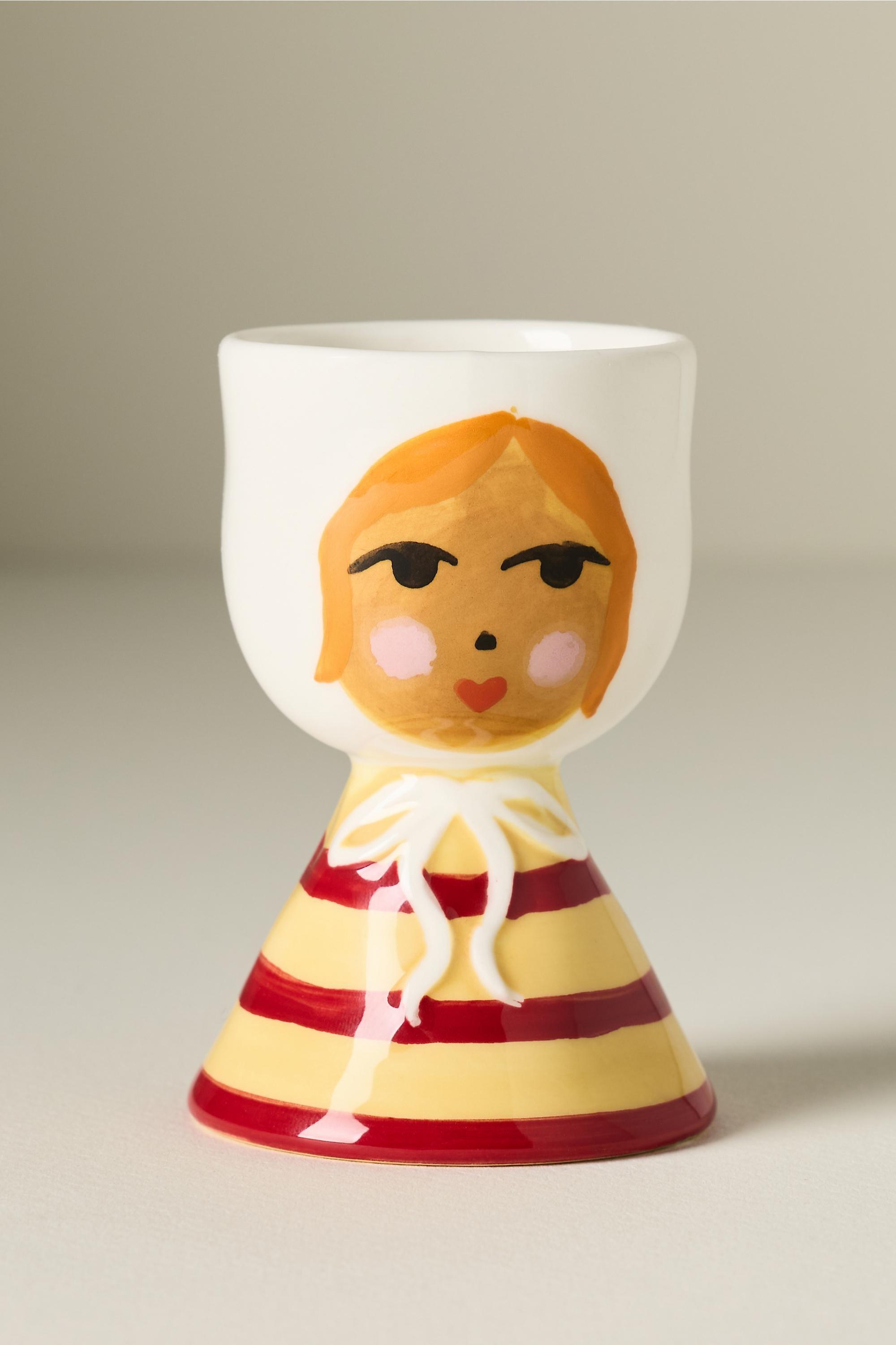 Damson Madder Stoneware Egg Cup, Yellow Stripe, Yellow, large image number 0
