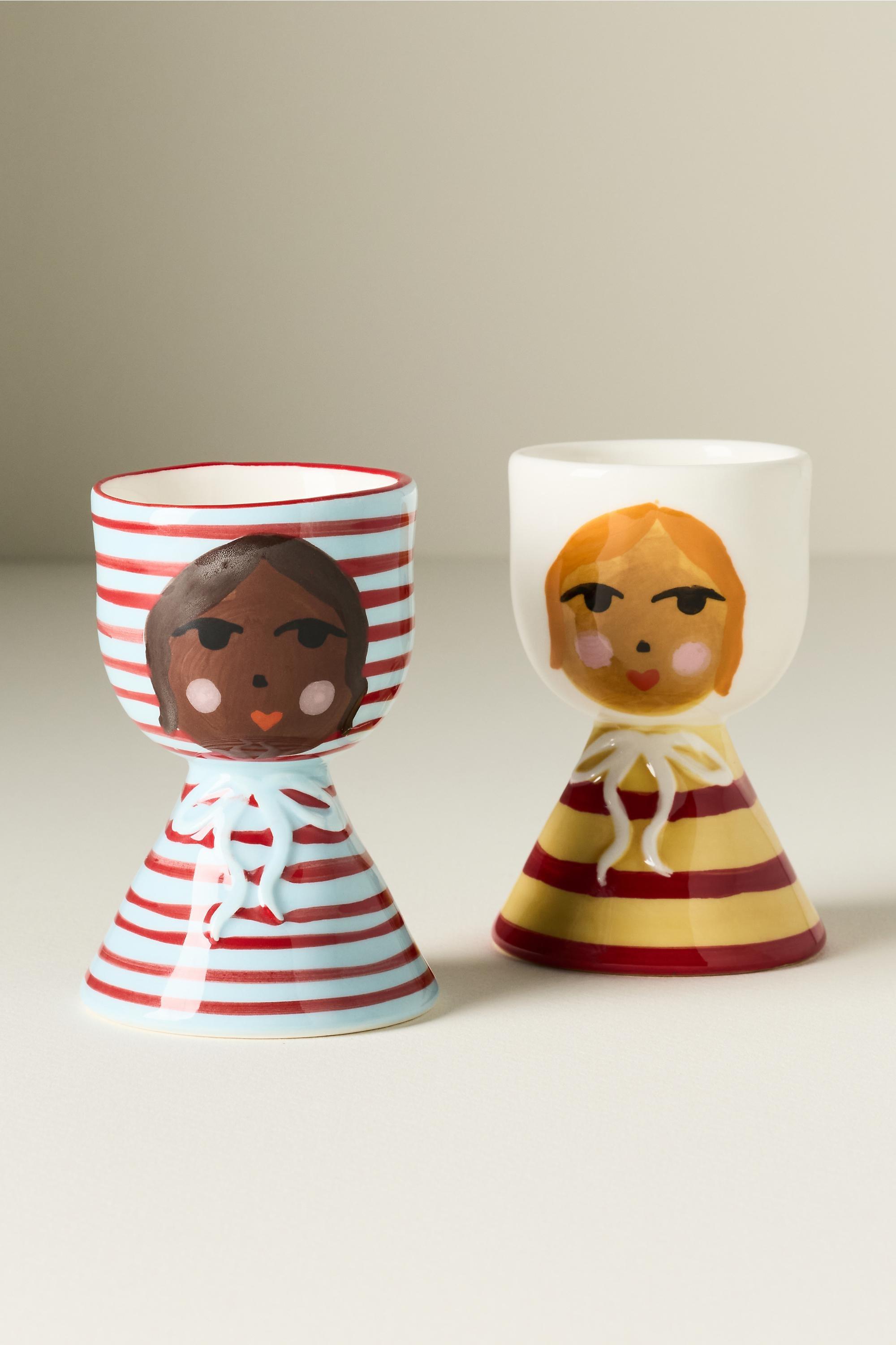 Damson Madder Stoneware Egg Cup, Yellow Stripe, Yellow, large image number 2