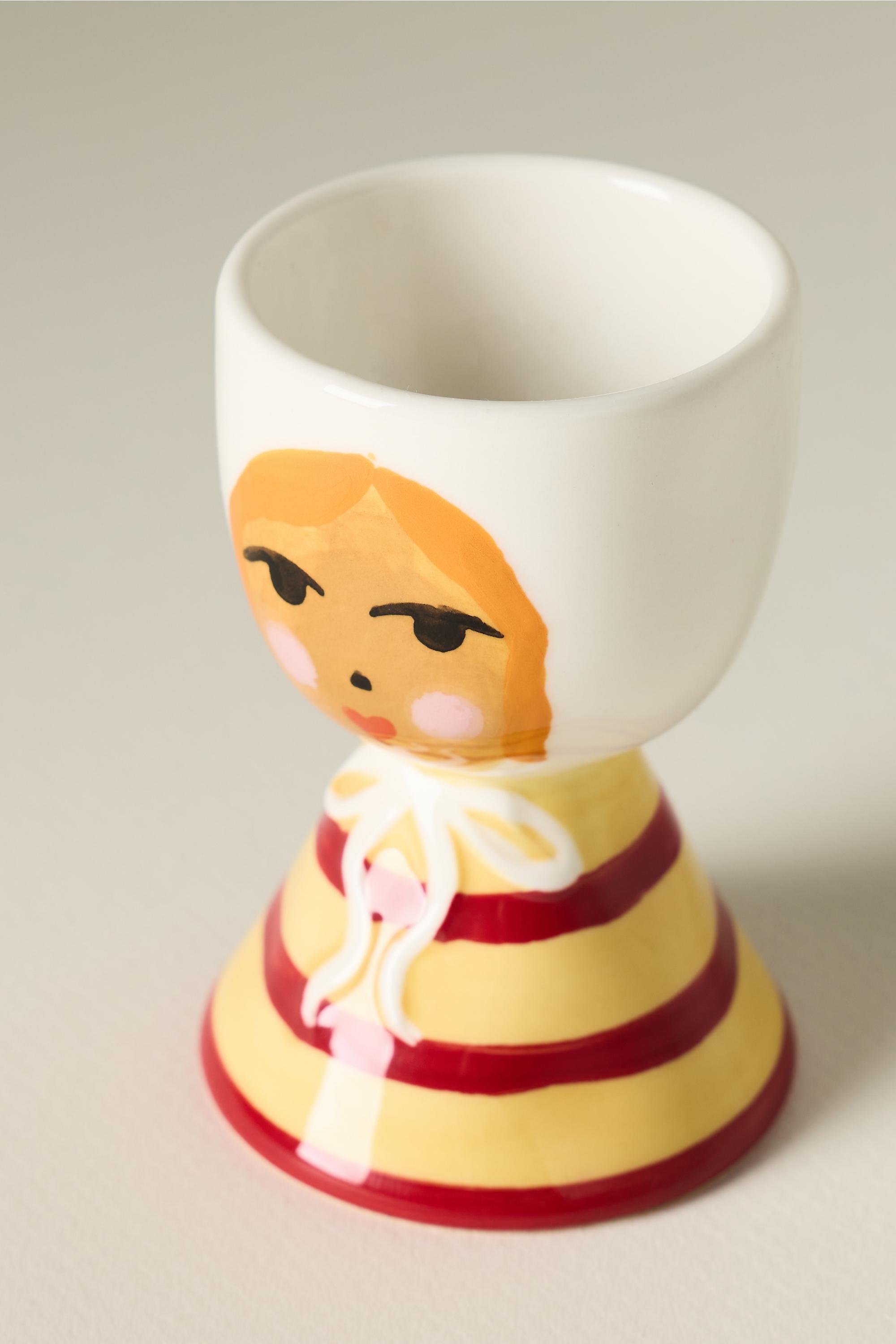 Damson Madder Stoneware Egg Cup, Yellow Stripe, Yellow, large image number 3