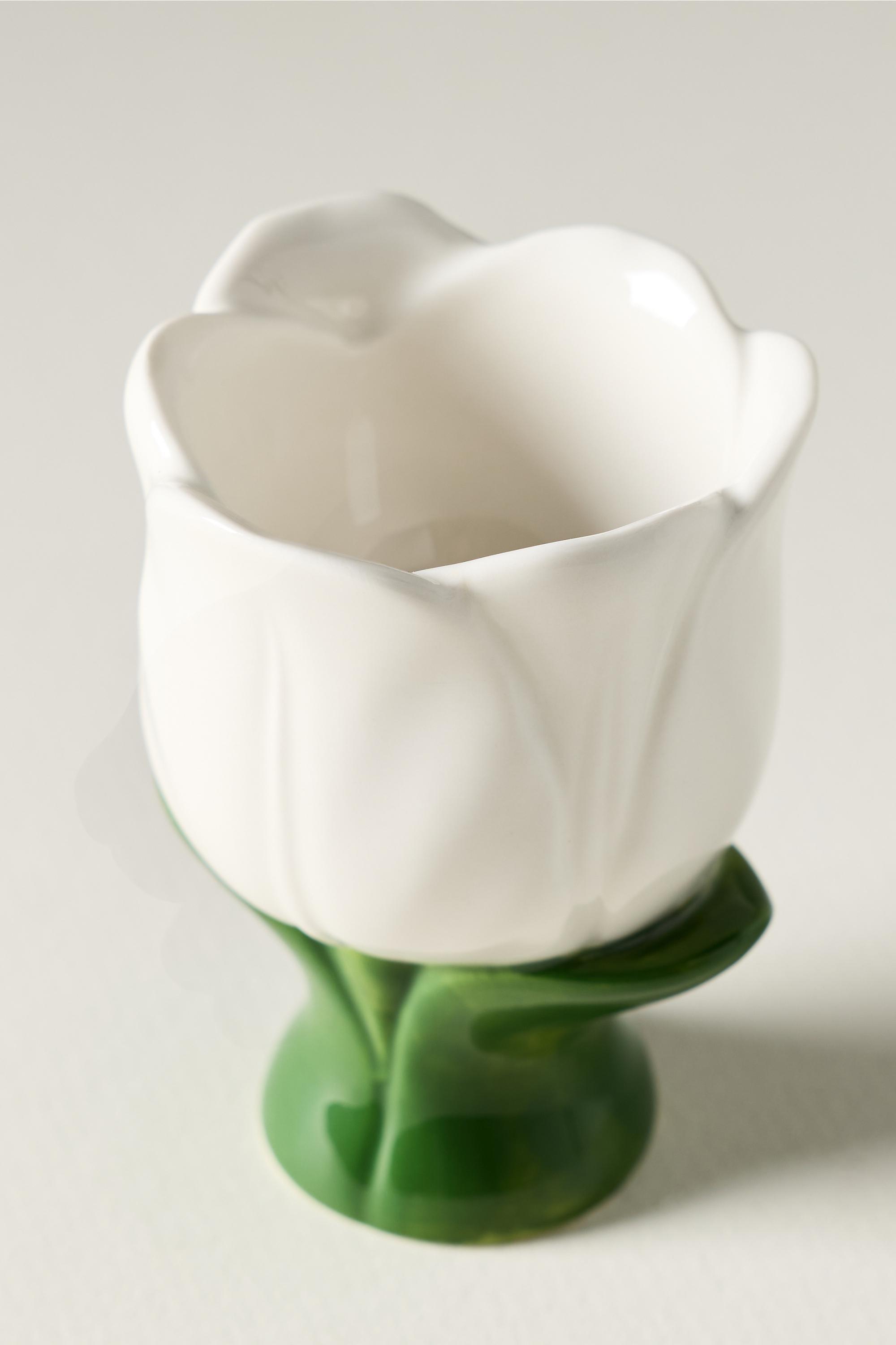 White Louise Stoneware Egg Cup, White, large image number 2