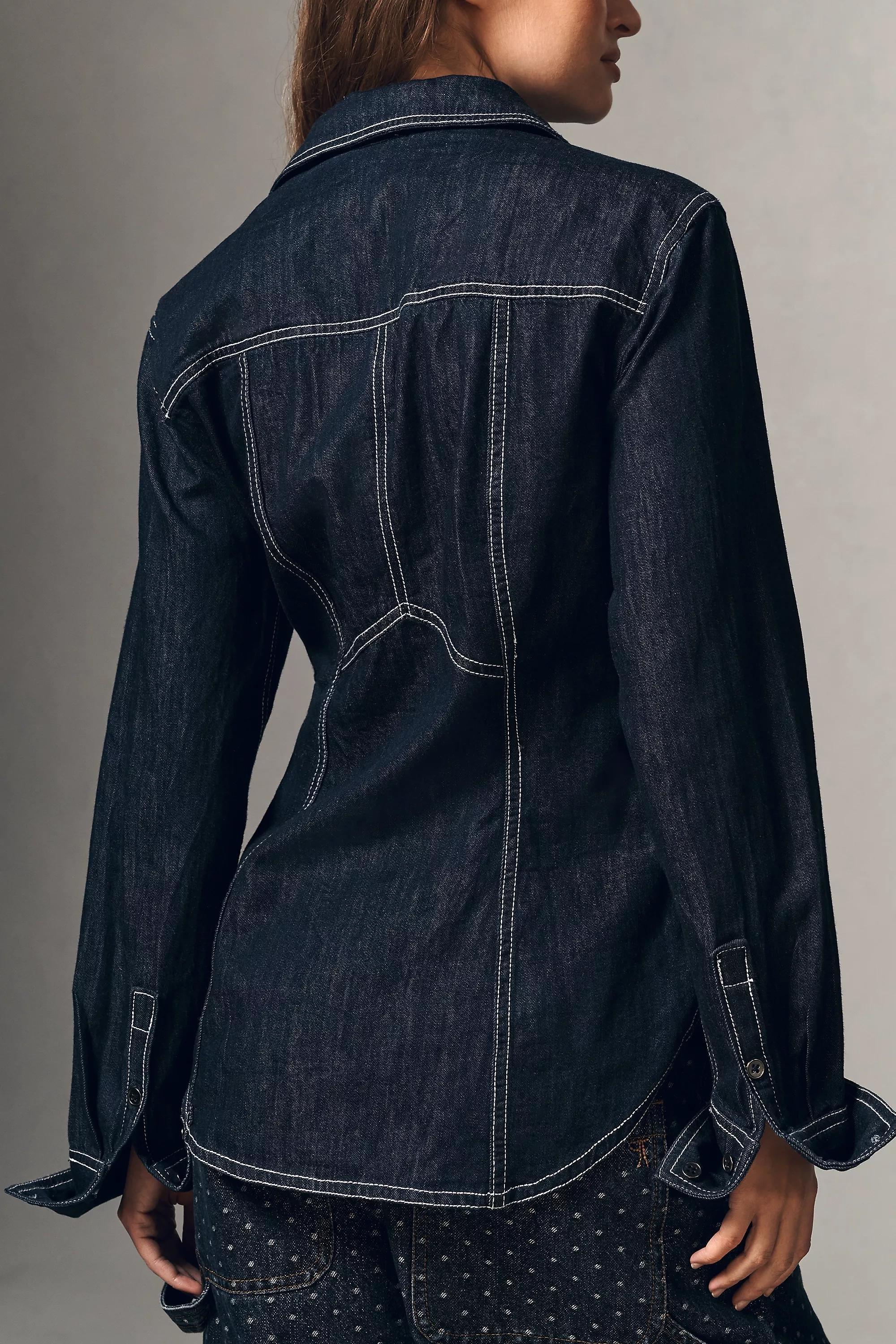 By Pilcro Long-Sleeve Denim Button-down Shirt, Navy, A501_0091, large image number 1