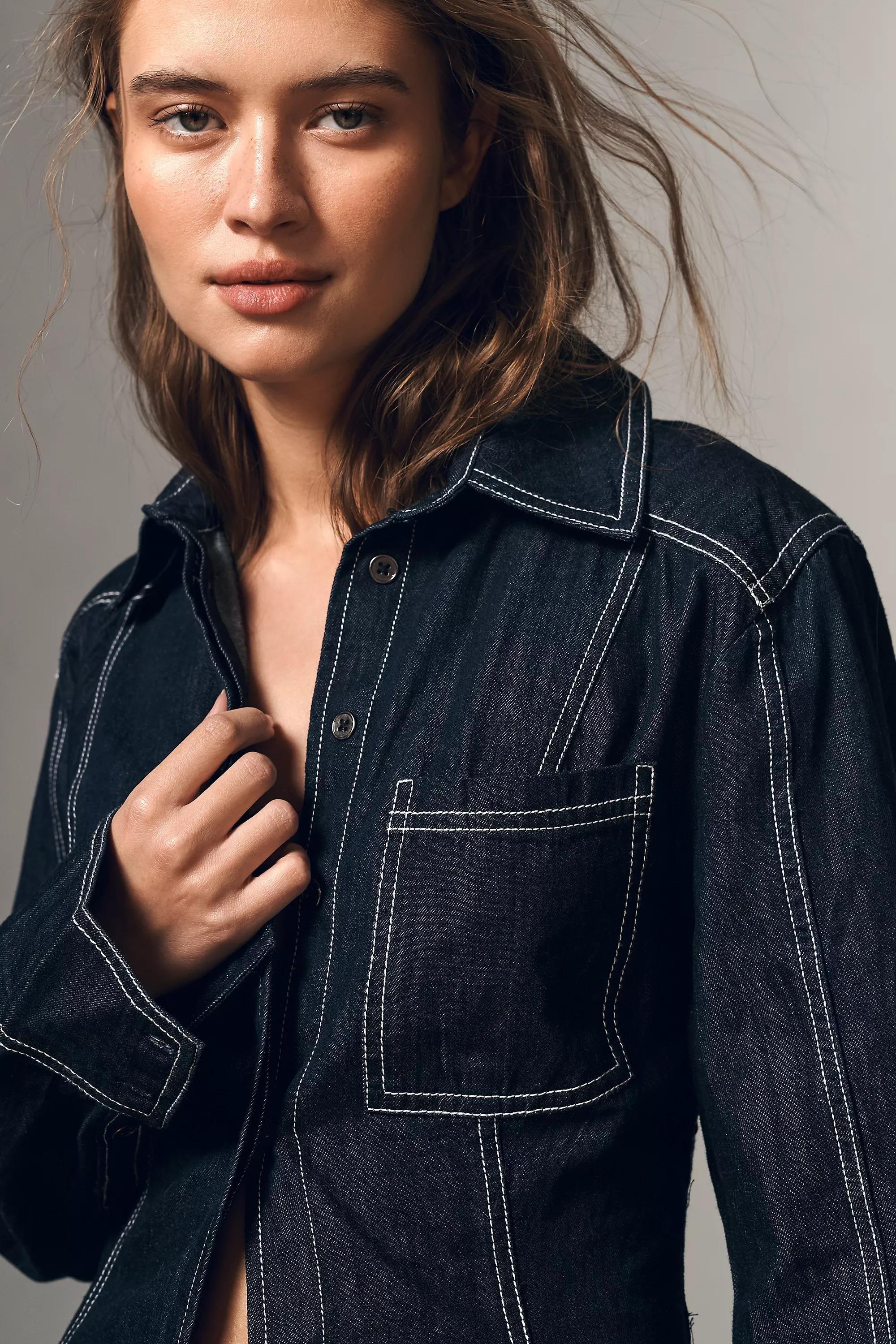 By Pilcro Long-Sleeve Denim Button-down Shirt, Navy, A501_0091, large image number 3