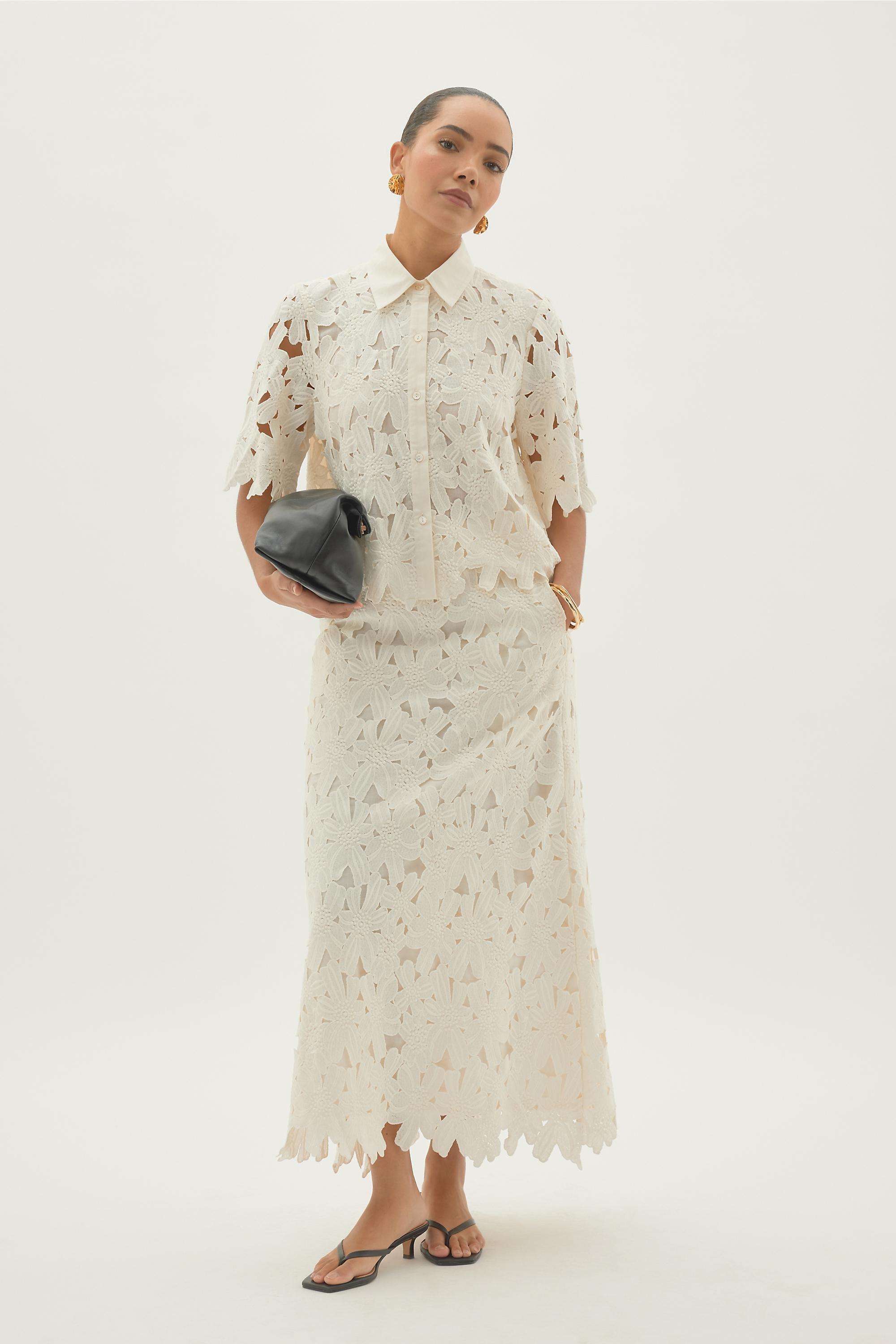 By Anthropologie Cutwork Floral Blouse, White, A501_0010, large image number 3