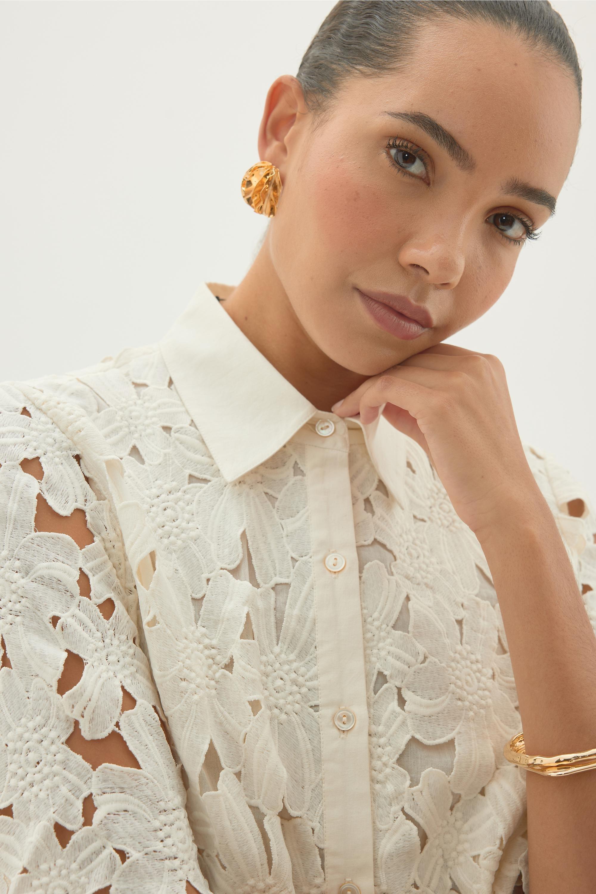 By Anthropologie Cutwork Floral Blouse, White, A501_0010, large image number 4