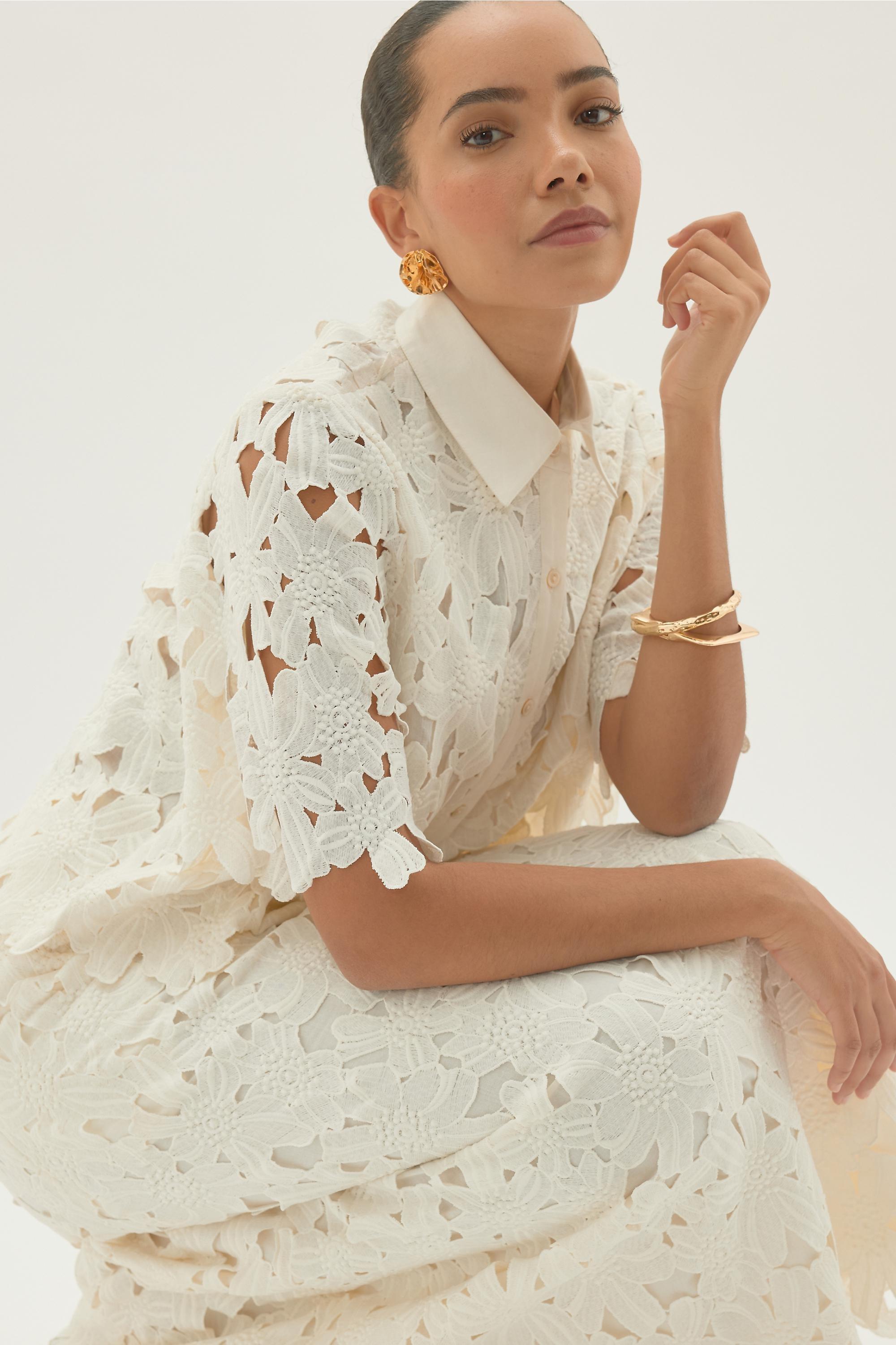 By Anthropologie Cutwork Floral Blouse, White, A501_0010, large image number 5