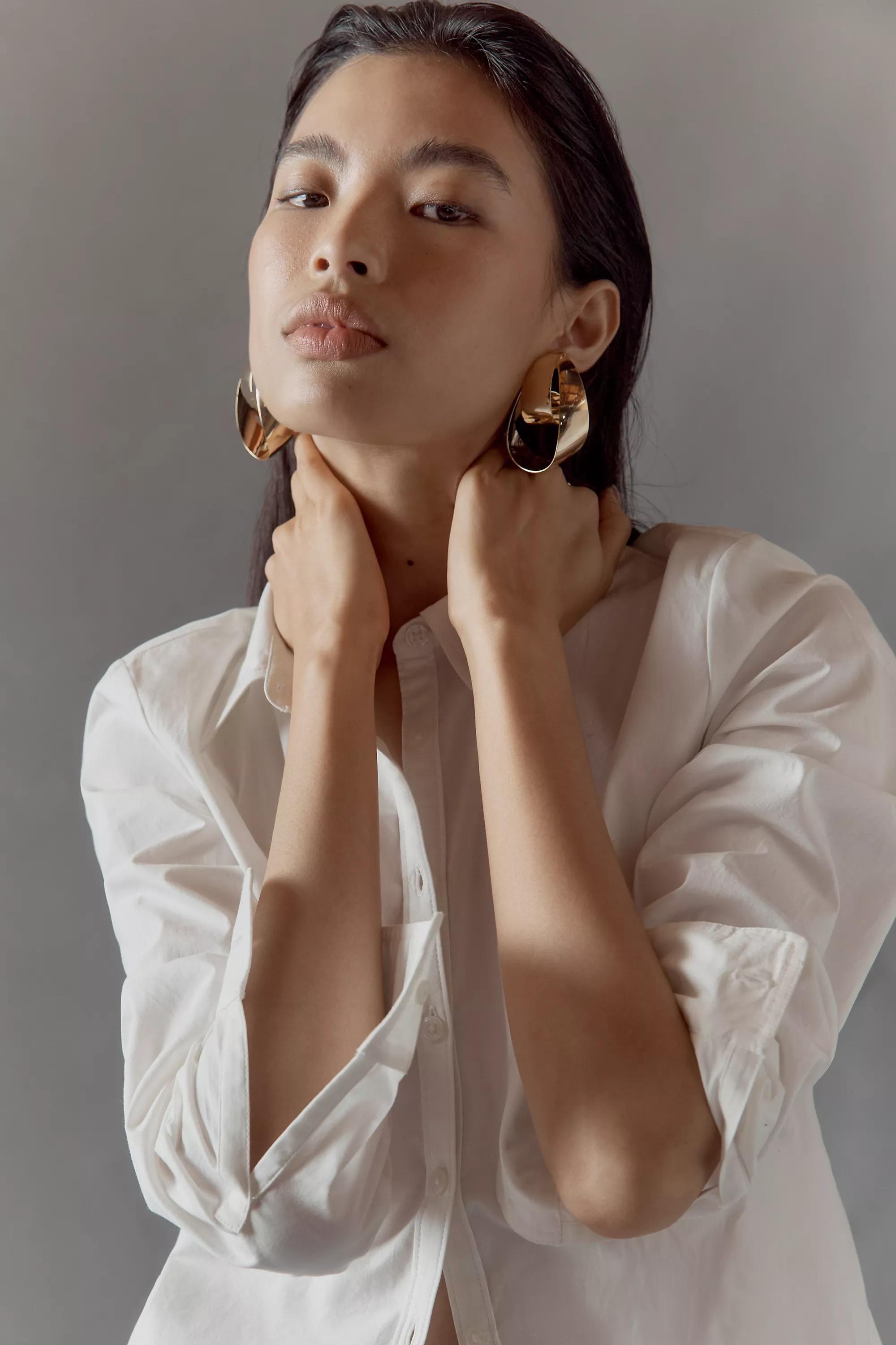 Large Mod Hoop Earrings, Gold, A501_0070, large image number 1