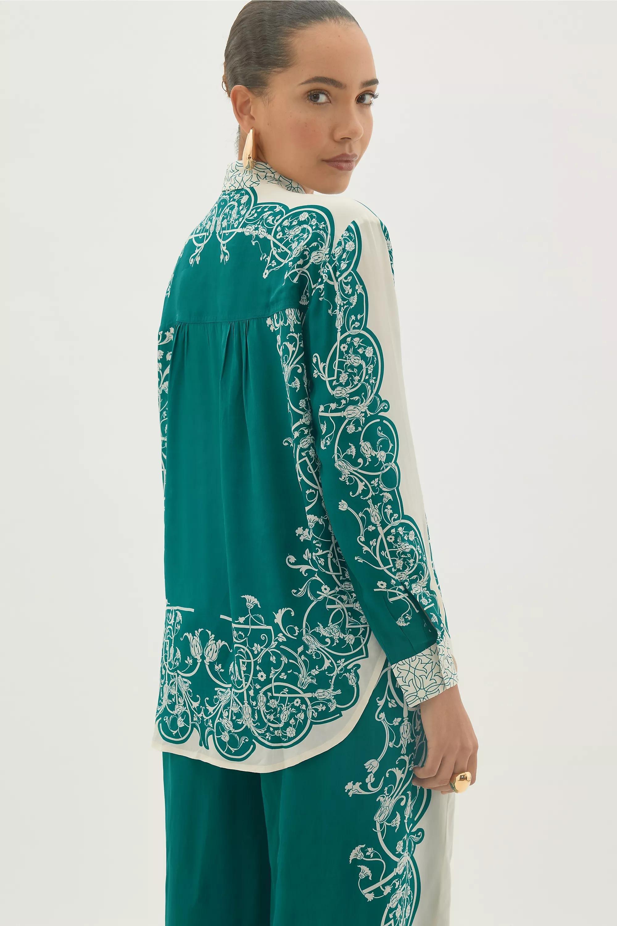 By Anthropologie Printed Long-Sleeve Blouse, Green, A501_0038, large image number 2