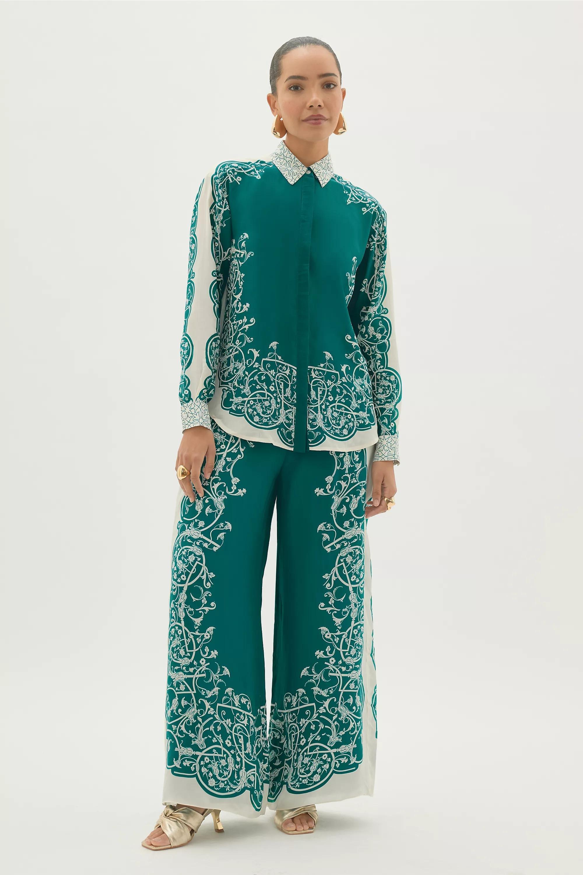 By Anthropologie Printed Long-Sleeve Blouse, Green, A501_0038, large image number 4