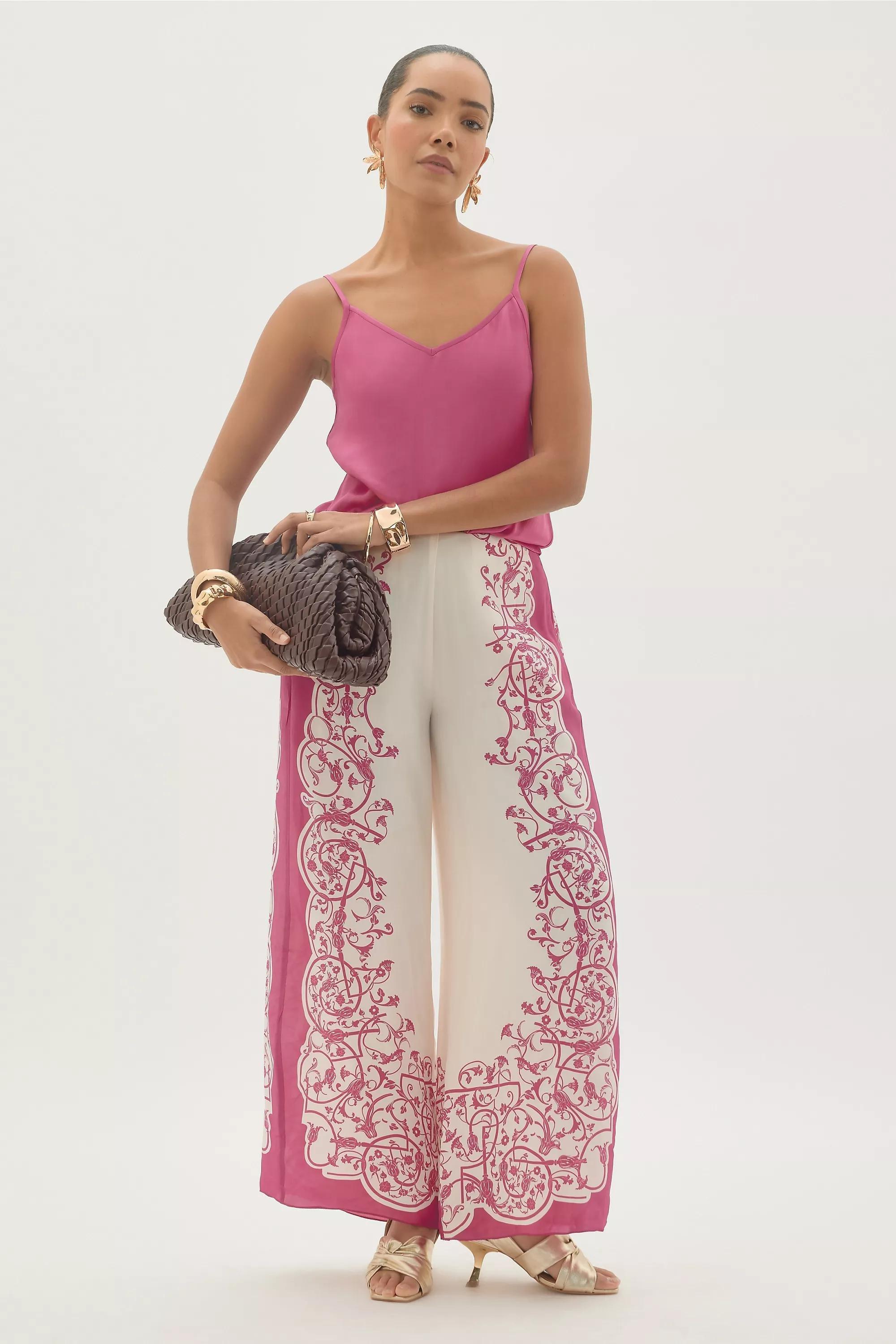 By Anthropologie Silky Printed Wide-Leg Trousers, Pink, A501_0066, large image number 0