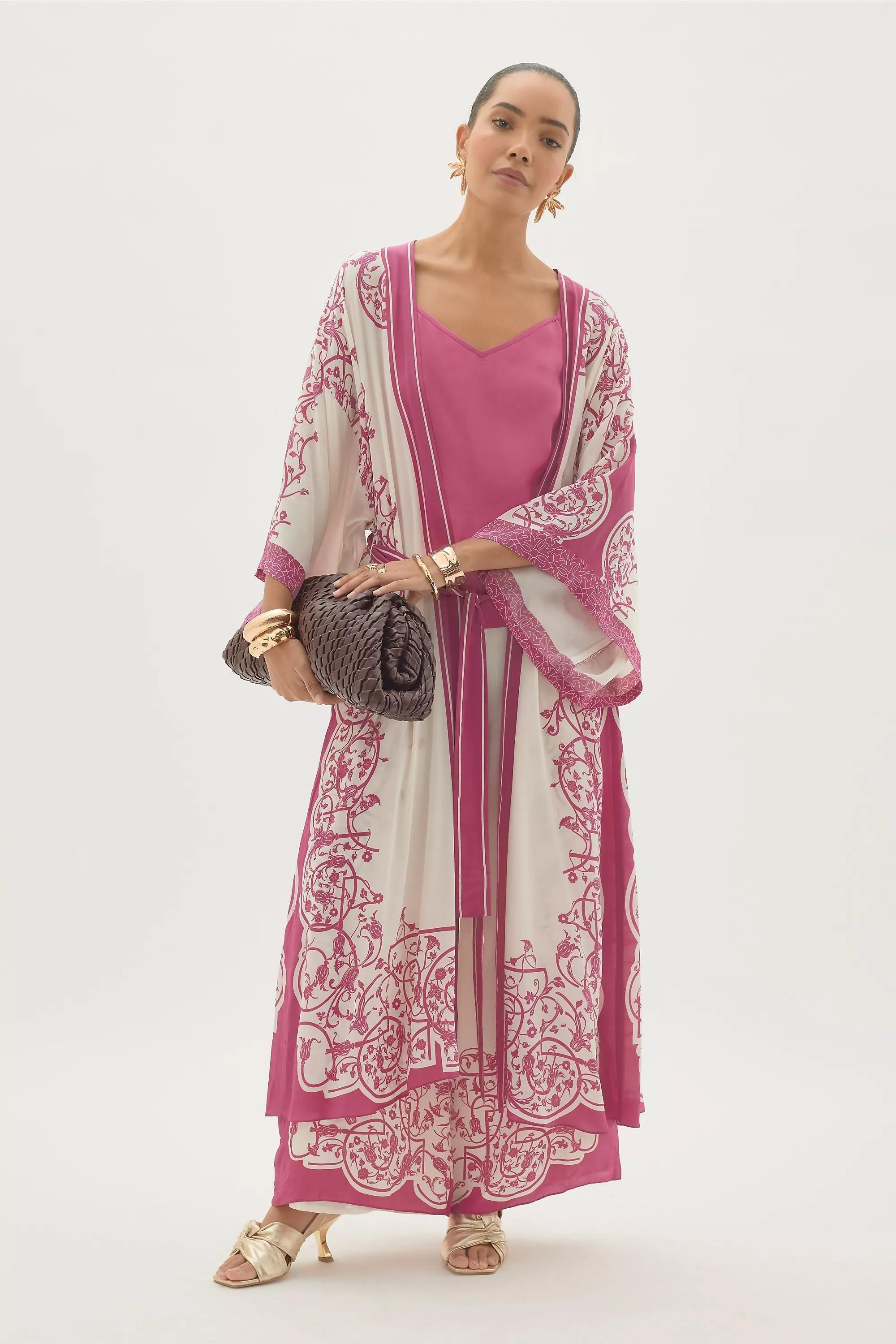 By Anthropologie Silky Printed Wide-Leg Trousers, Pink, A501_0066, medium