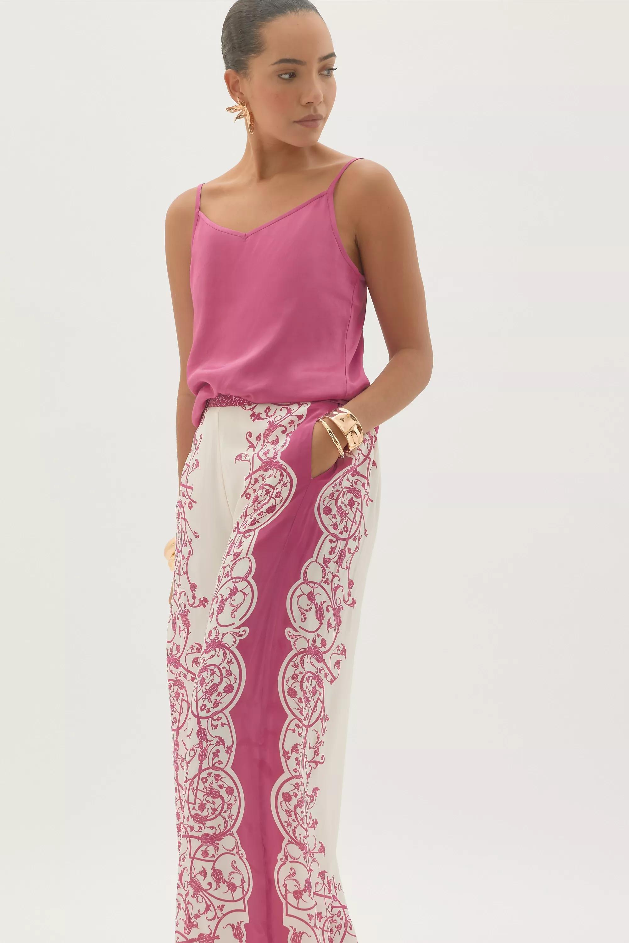 By Anthropologie Silky Printed Wide-Leg Trousers, Pink, A501_0066, large image number 3