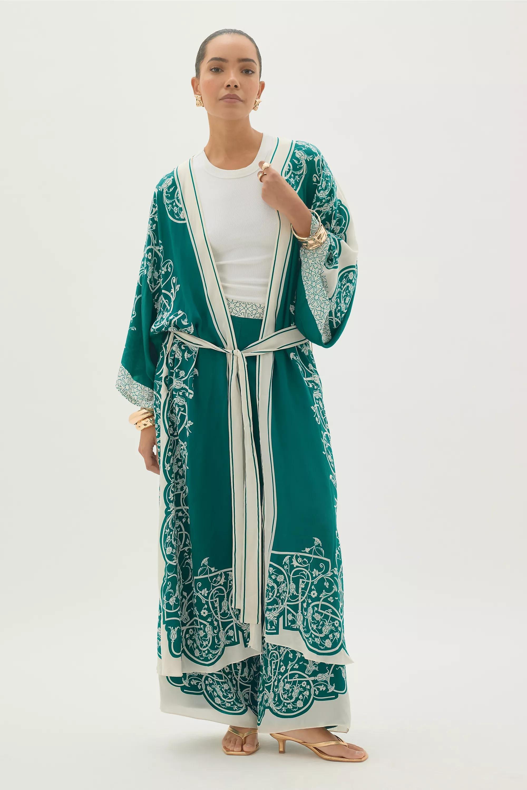 By Anthropologie Printed Kimono, Green, A501_0038, medium