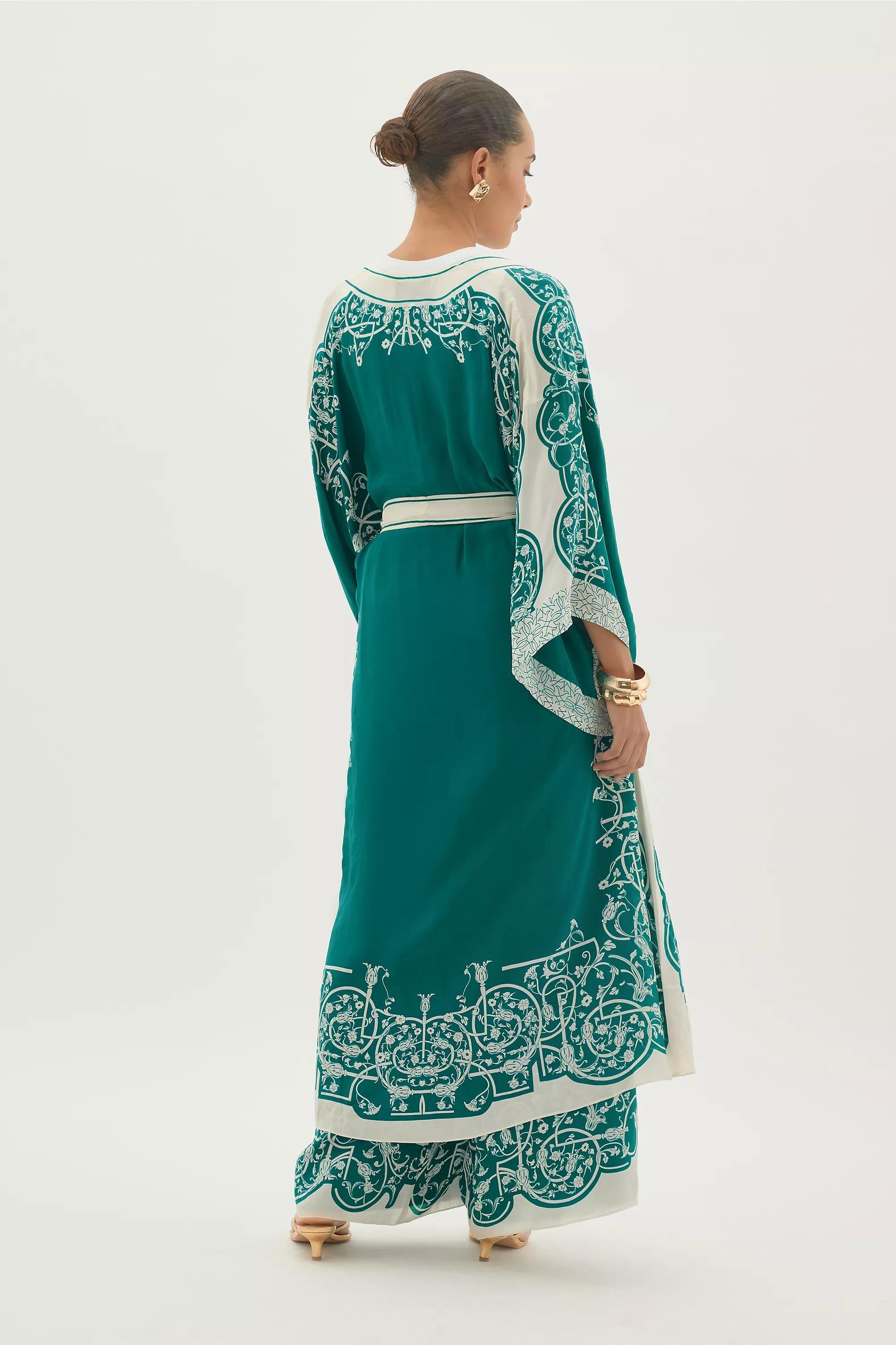By Anthropologie Printed Kimono, Green, A501_0038, medium