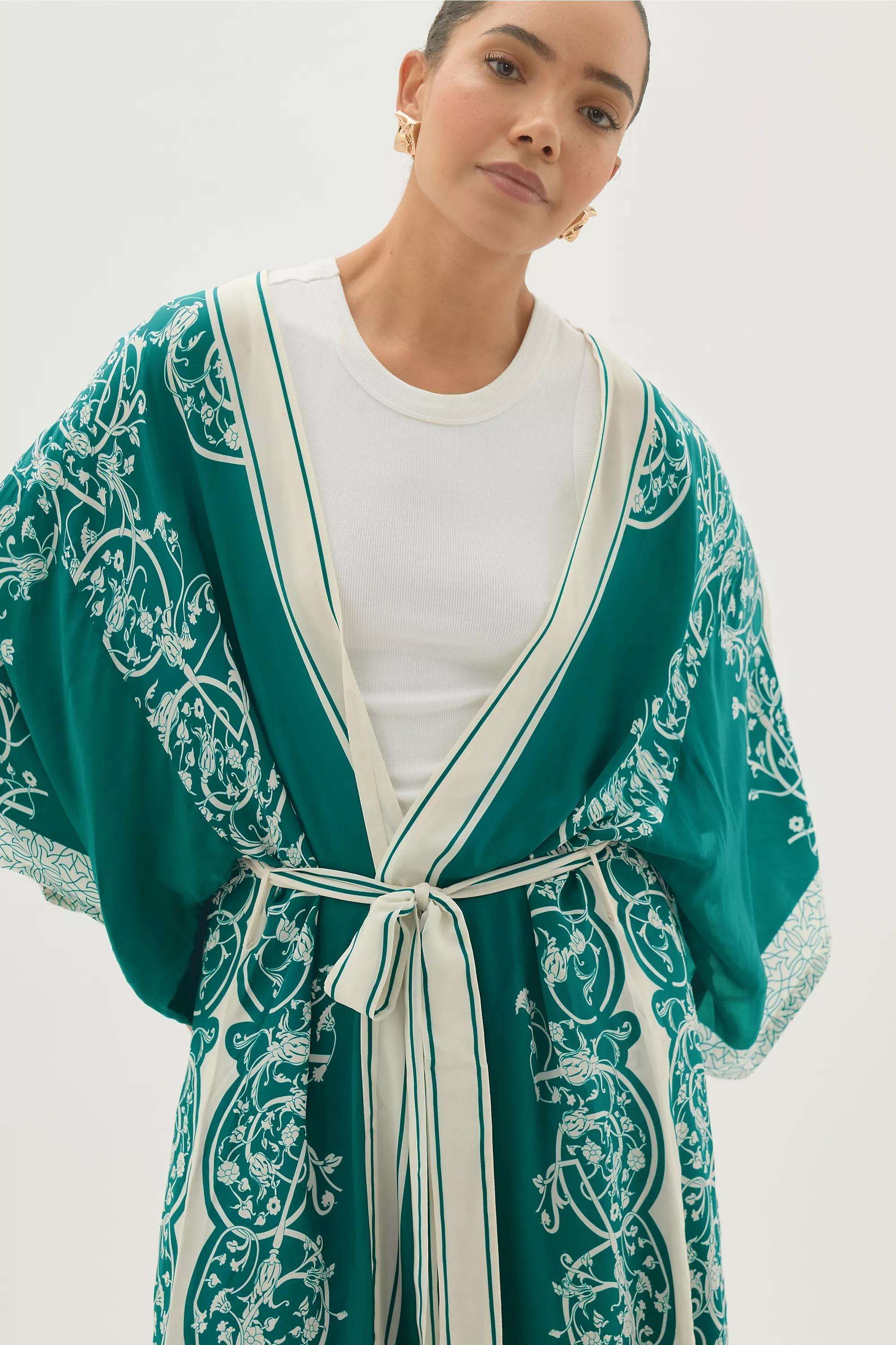 By Anthropologie Printed Kimono, Green, A501_0038, medium